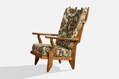 Guillerme & Chambron, Loungesessel, Eiche, Stoff, Frankreich, 1960er Jahre