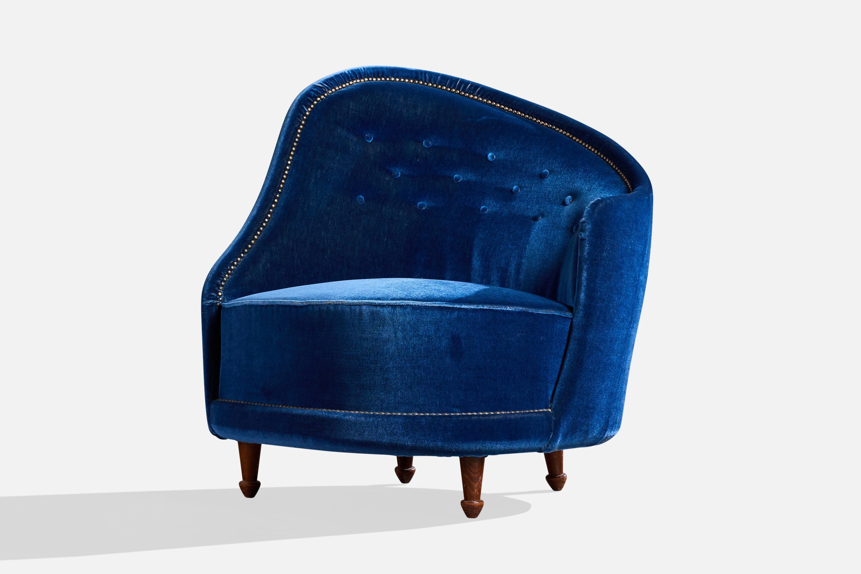 Carl Cederholm, Lounge Chair, Velvet, Wood, Sweden, 1940s