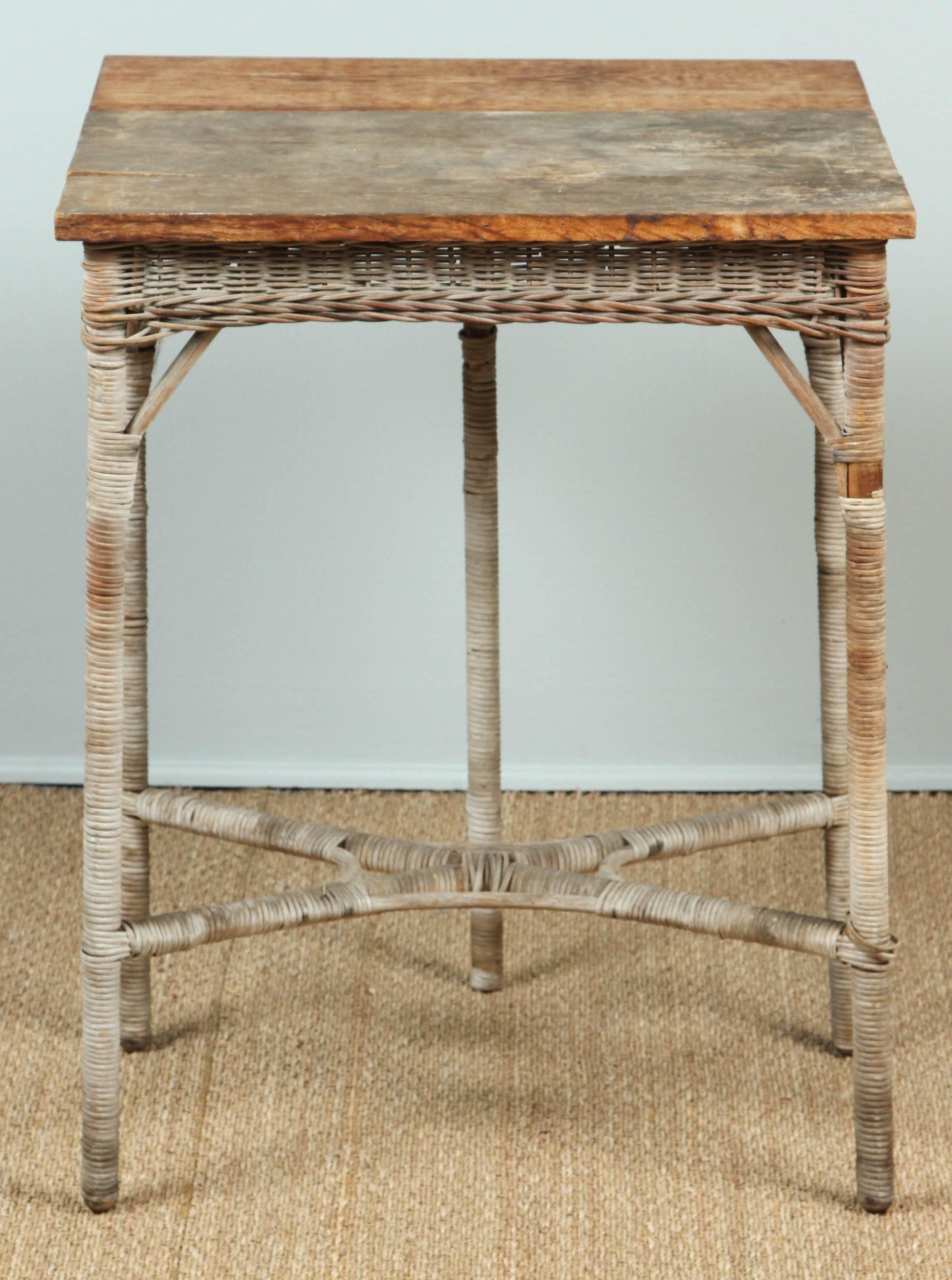American Vintage Wood and Wicker Small Gate Leg Table