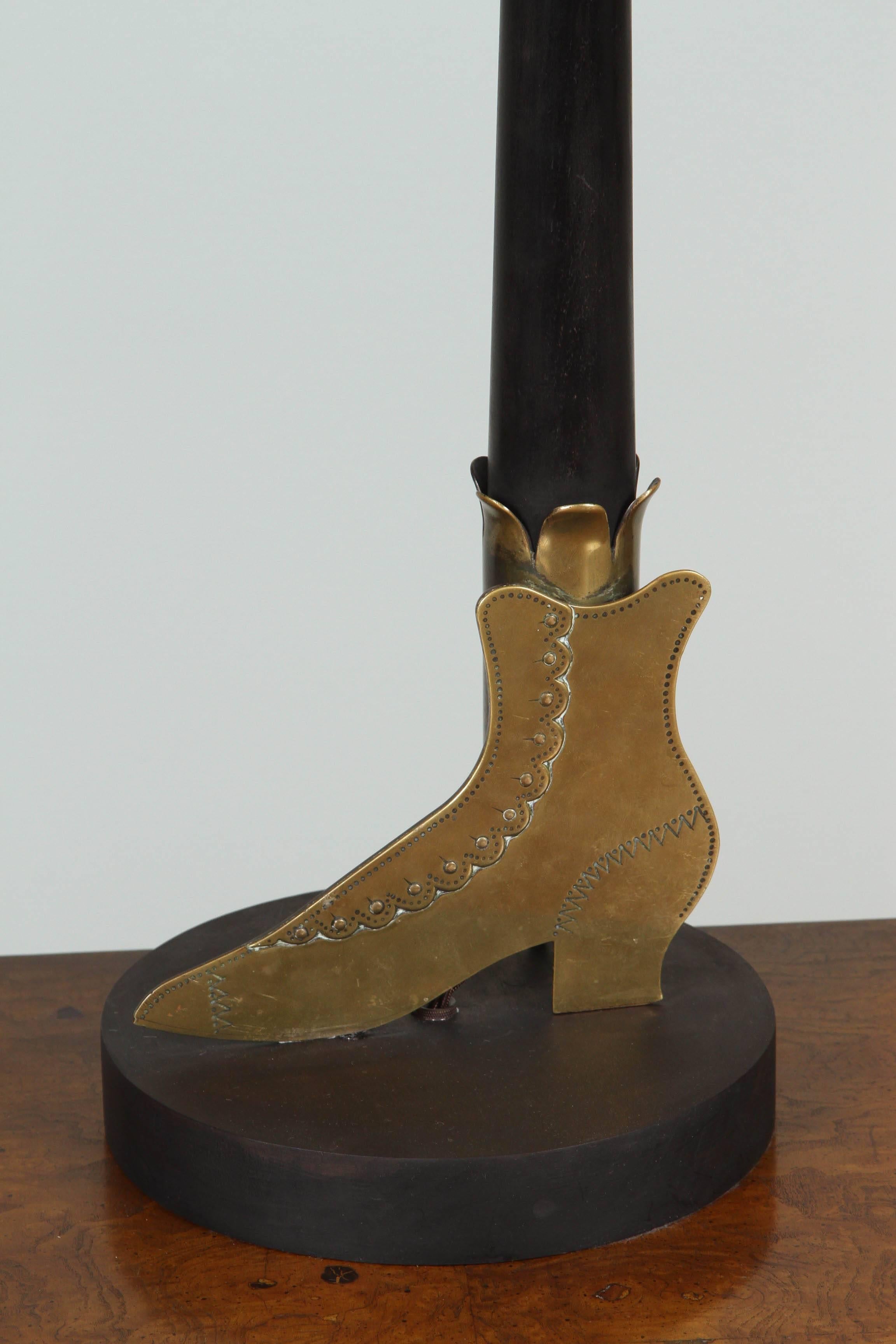 English Pair of Brass Boot Lamps For Sale