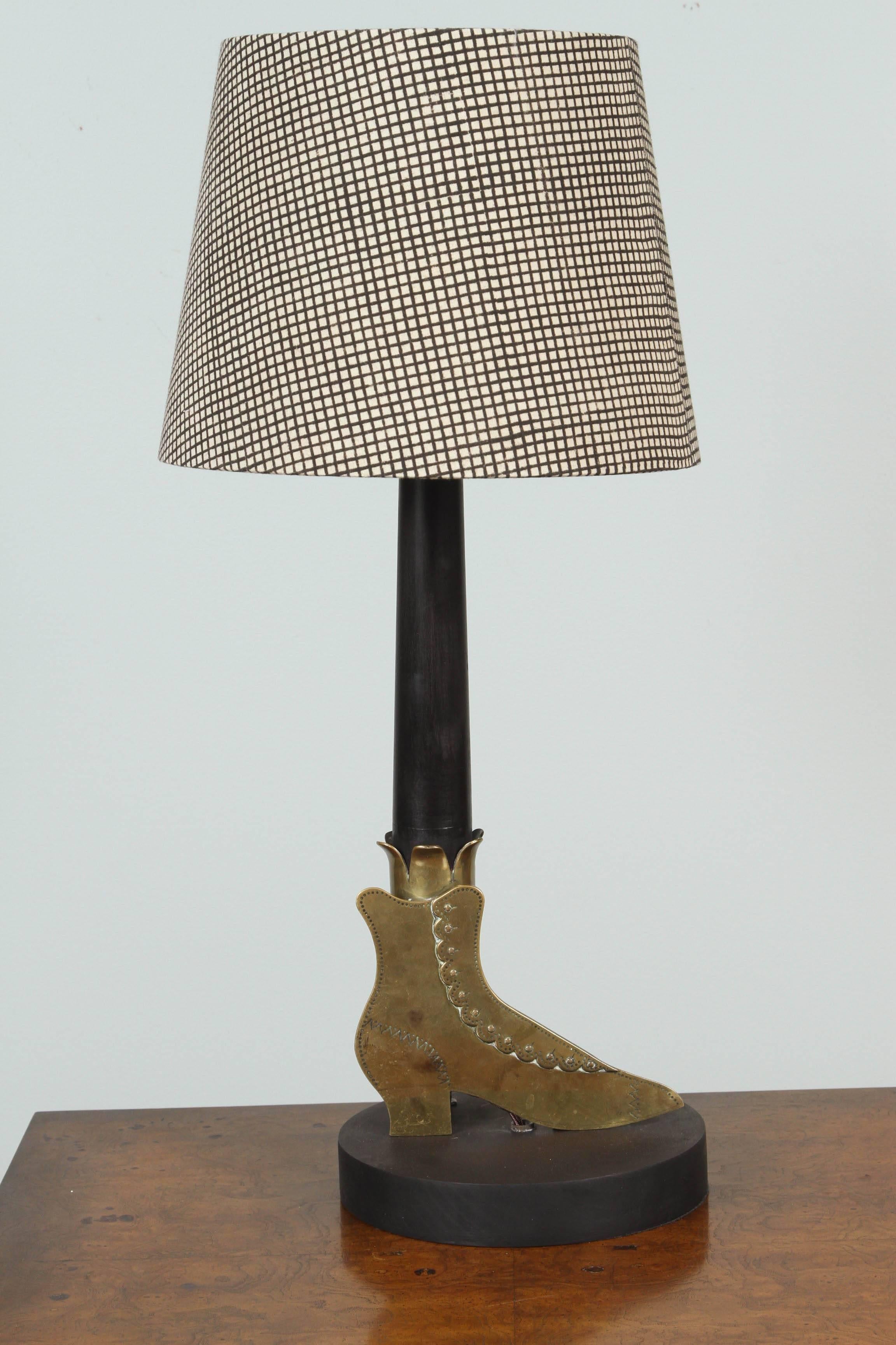 Pair of Brass Boot Lamps In Good Condition For Sale In Los Angeles, CA
