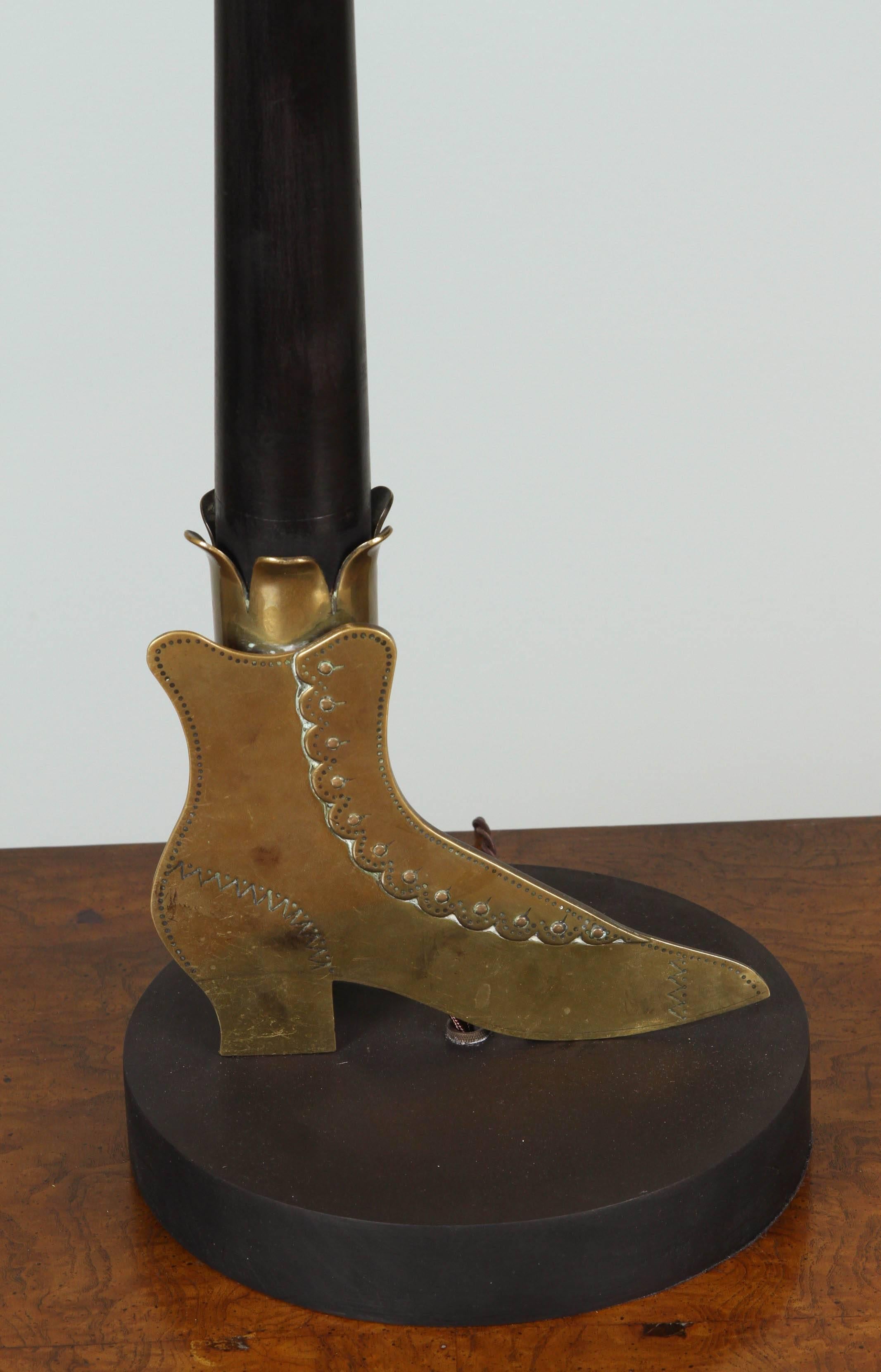 Mid-20th Century Pair of Brass Boot Lamps For Sale