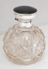 Edwardian Sterling Silver and Onyx-Mounted Cut Crystal Perfume Bottle