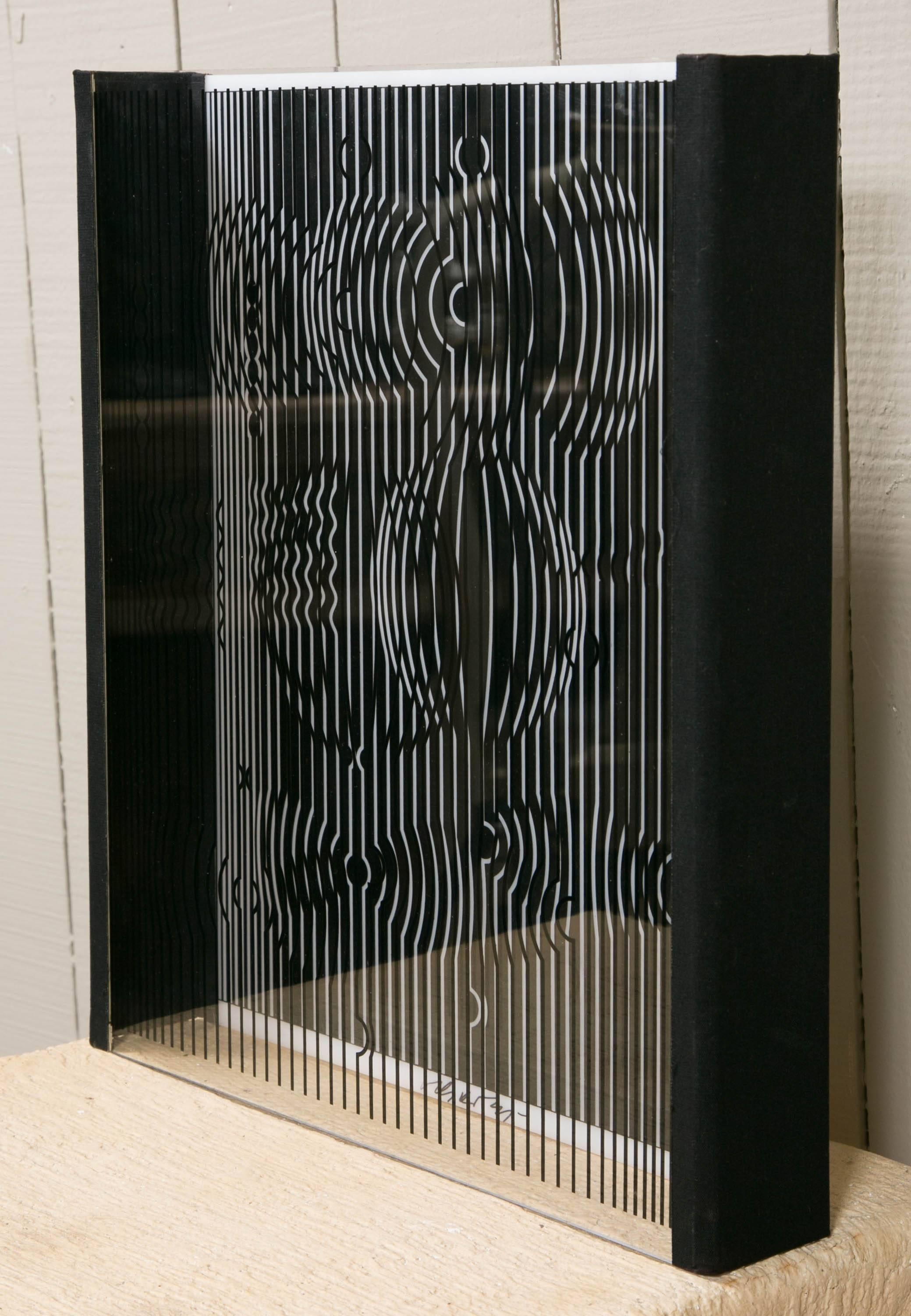 Modern Vasarely Optical Black and White Sculpture 156/250 For Sale