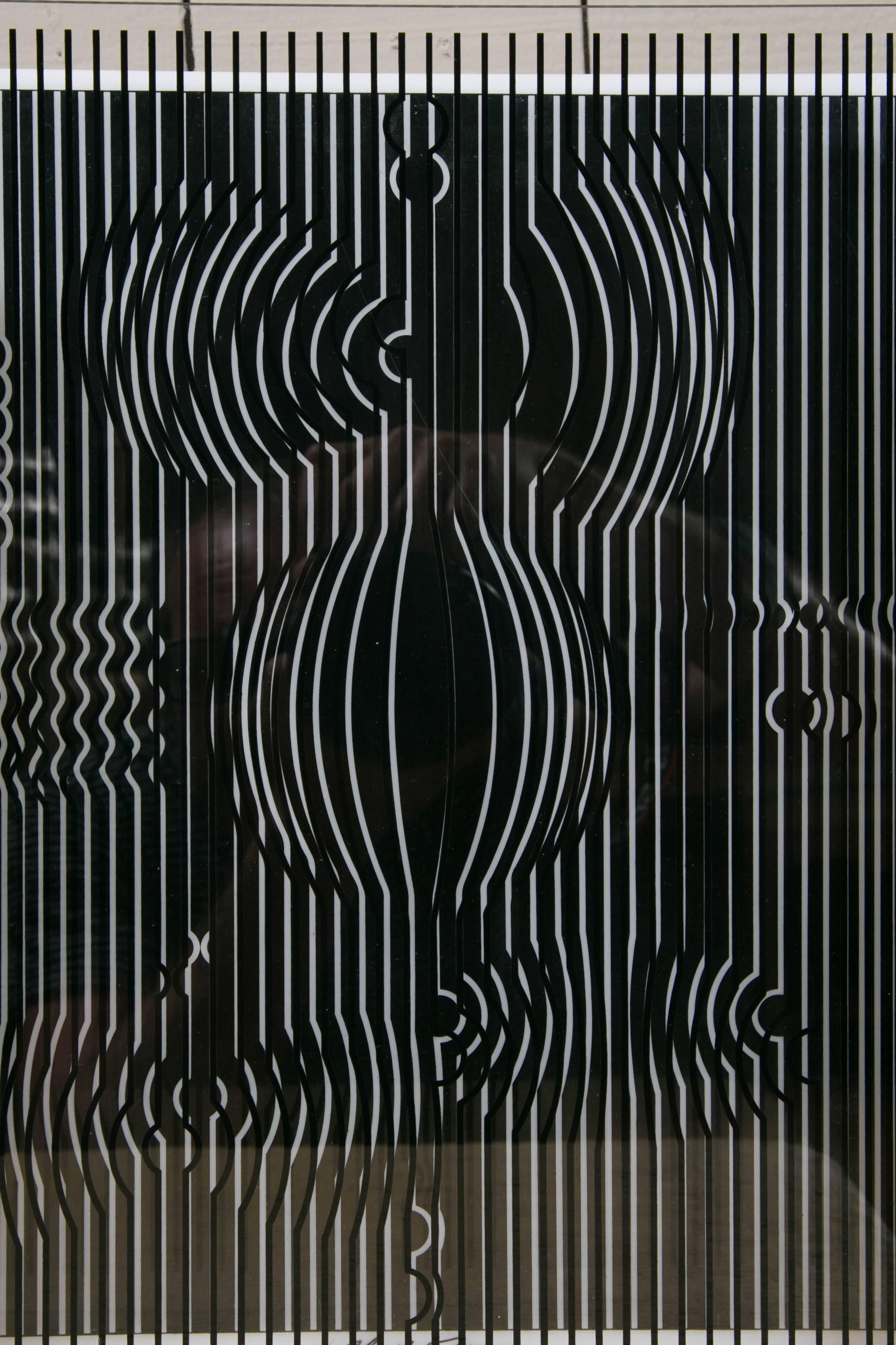 Engraved Vasarely Optical Black and White Sculpture 156/250 For Sale