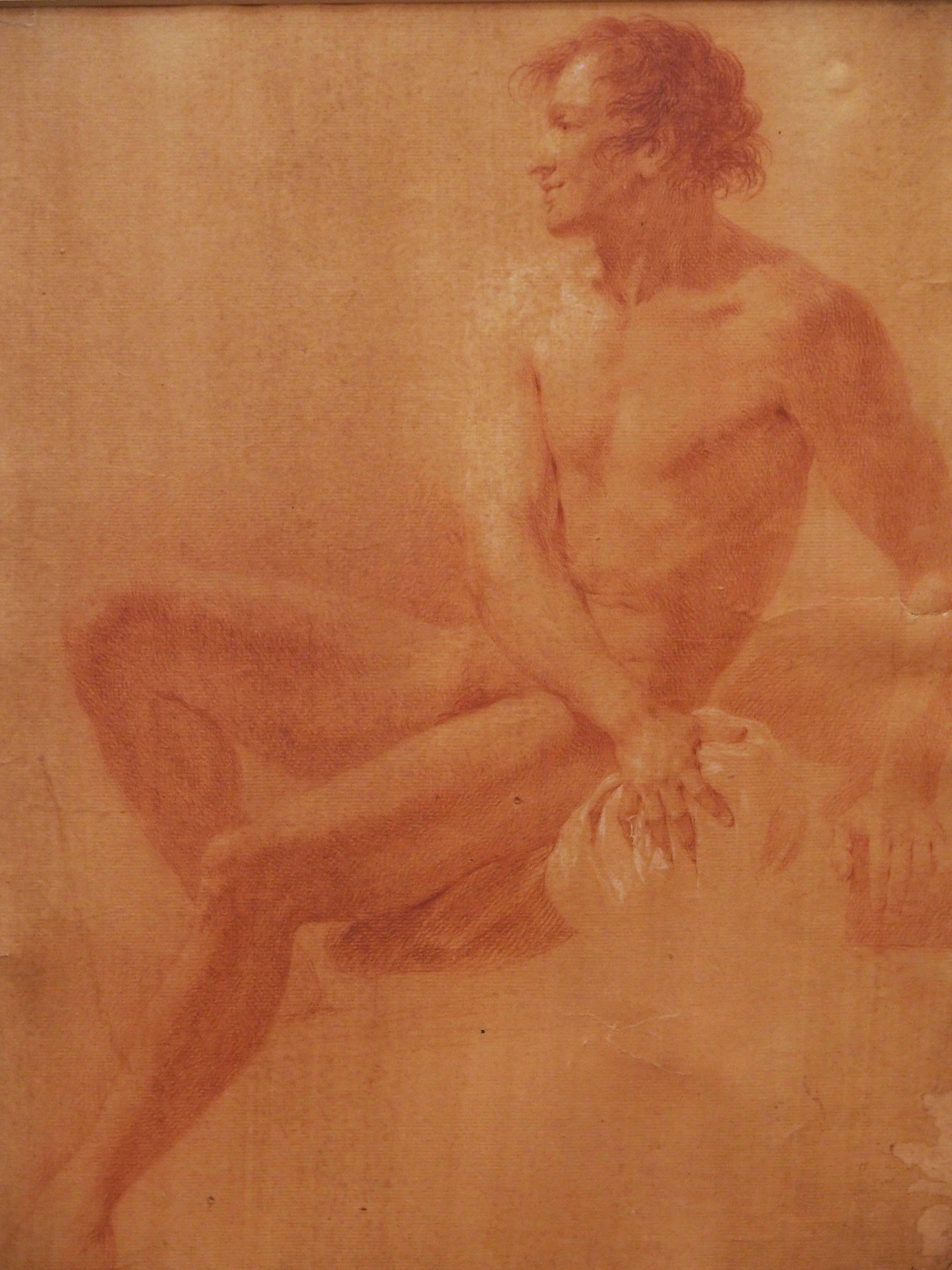 Set of four Sanguine drawings of male nudes in 18th century faux bois and gilt frames.
Matting is contemporary custom French mat.