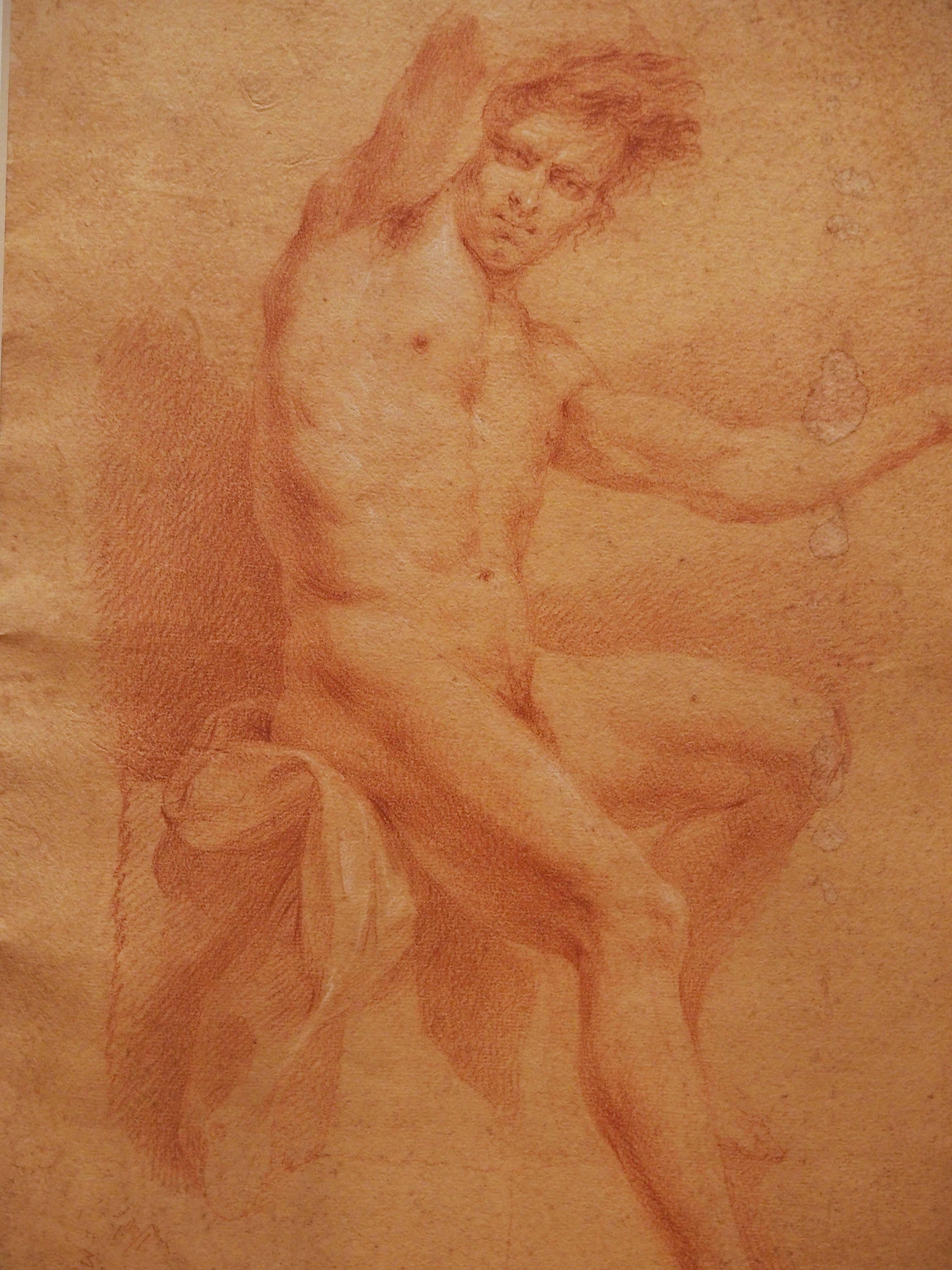 French Set of Four 18th Century Sanguine Drawings of Male Nudes For Sale
