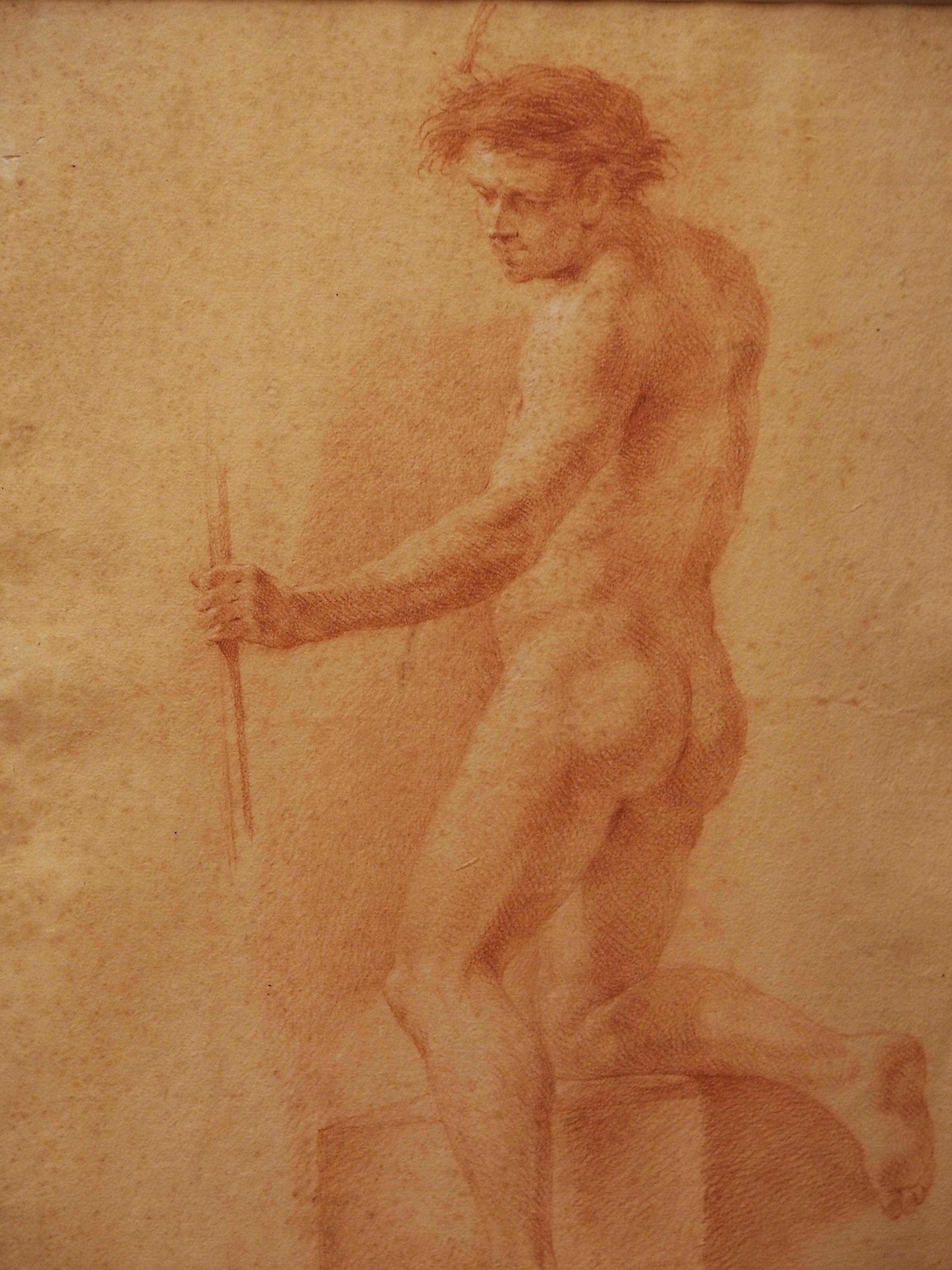 Set of Four 18th Century Sanguine Drawings of Male Nudes In Good Condition For Sale In Natchez, MS