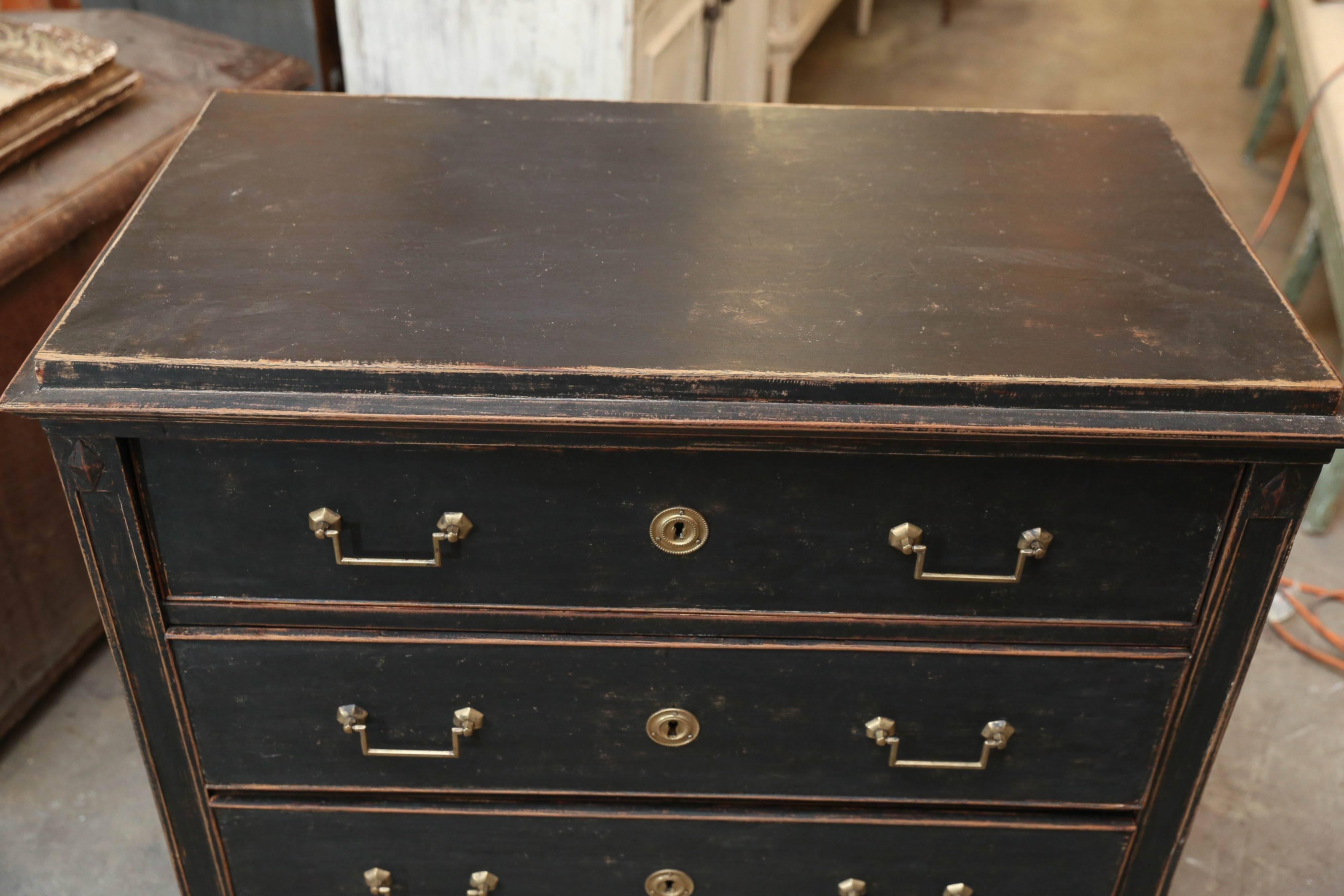 Wood 19th Century Gustavian Style Swedish Painted Black Secretary Chest