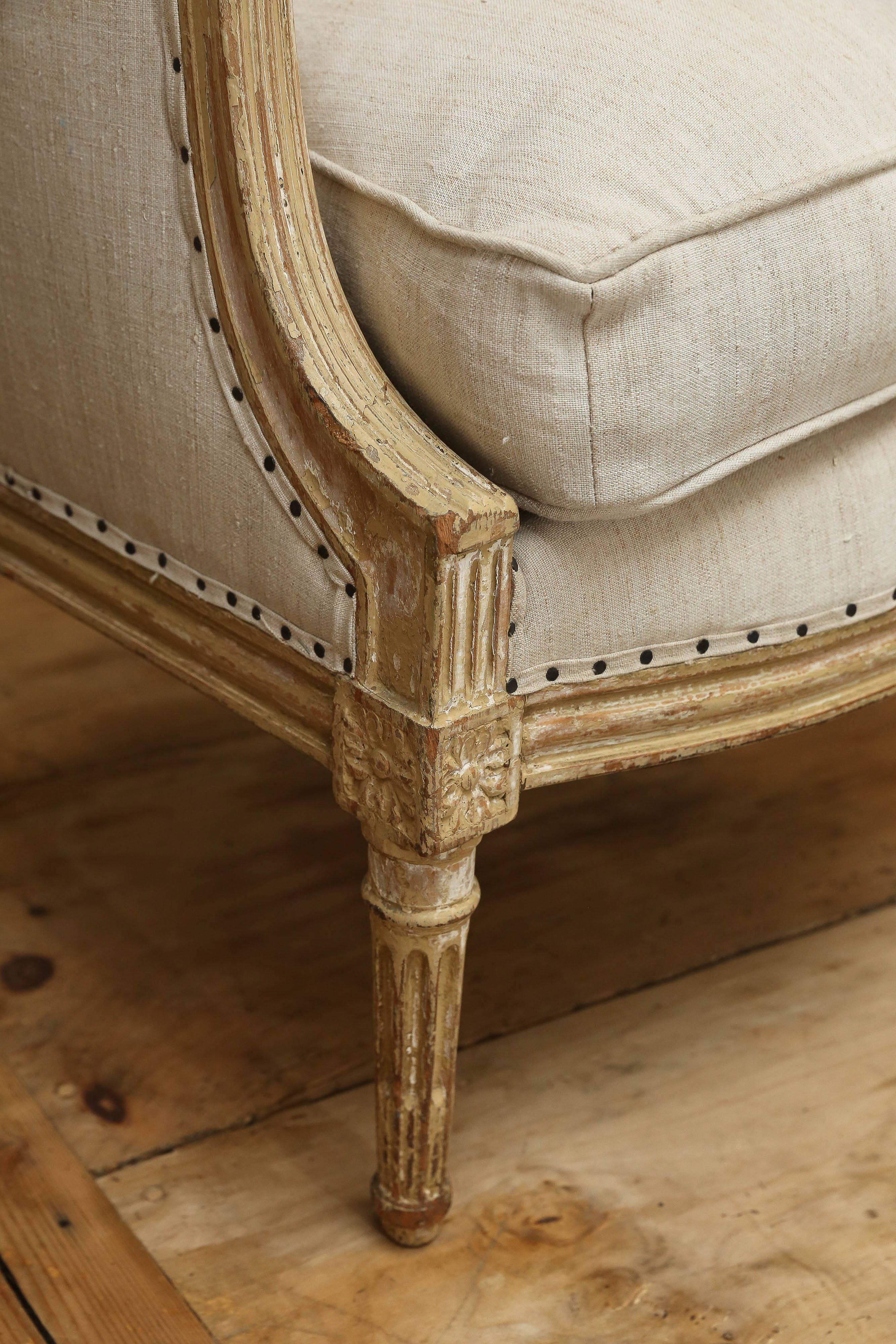 Louis XIV Fauteuils du 19e siècle de style Upholstering, recouverts de lin hongrois d'époque