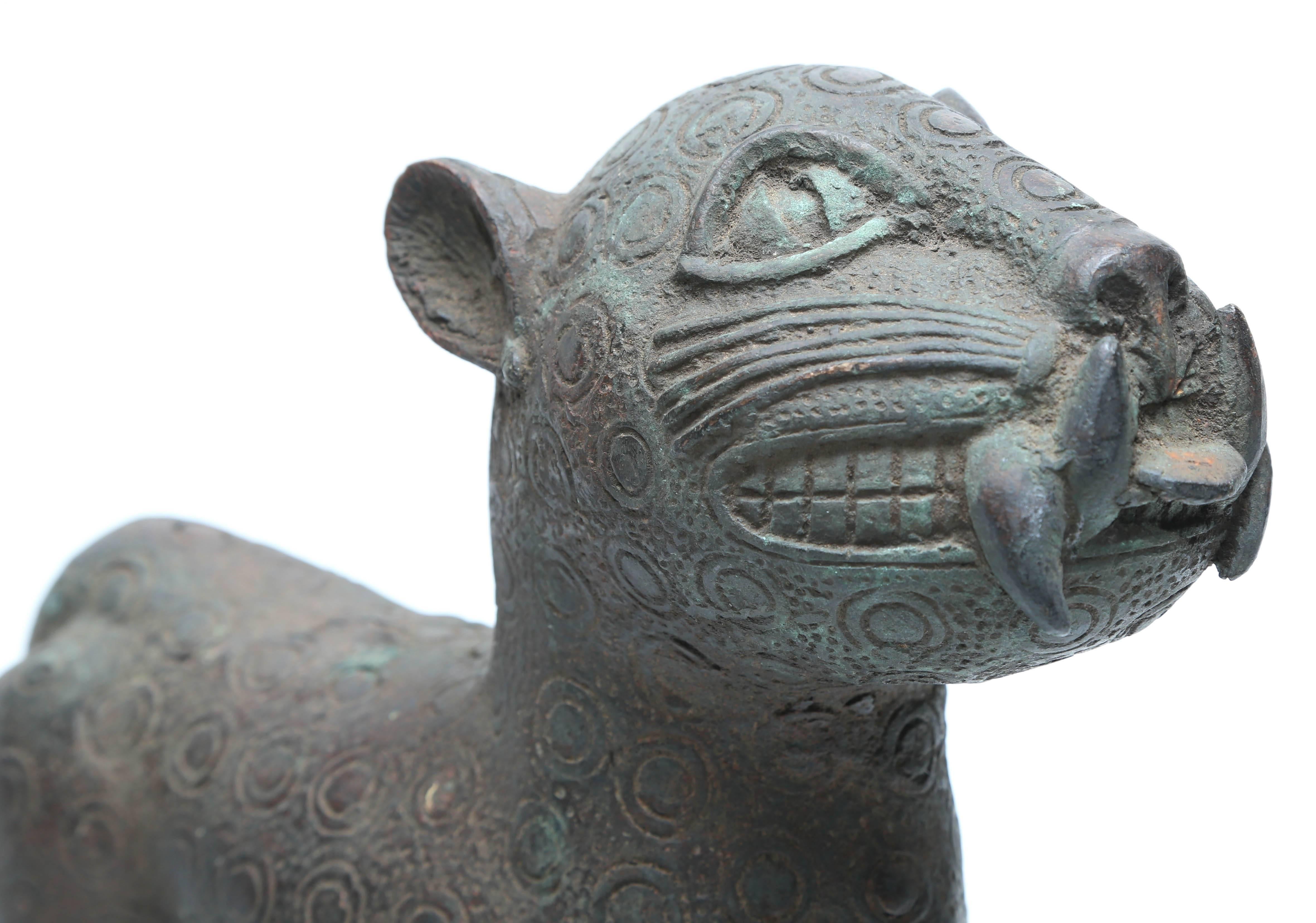 African Pr. Bronze LionCubs Benin, Africa Great Patina, Verde Aging  Collectable