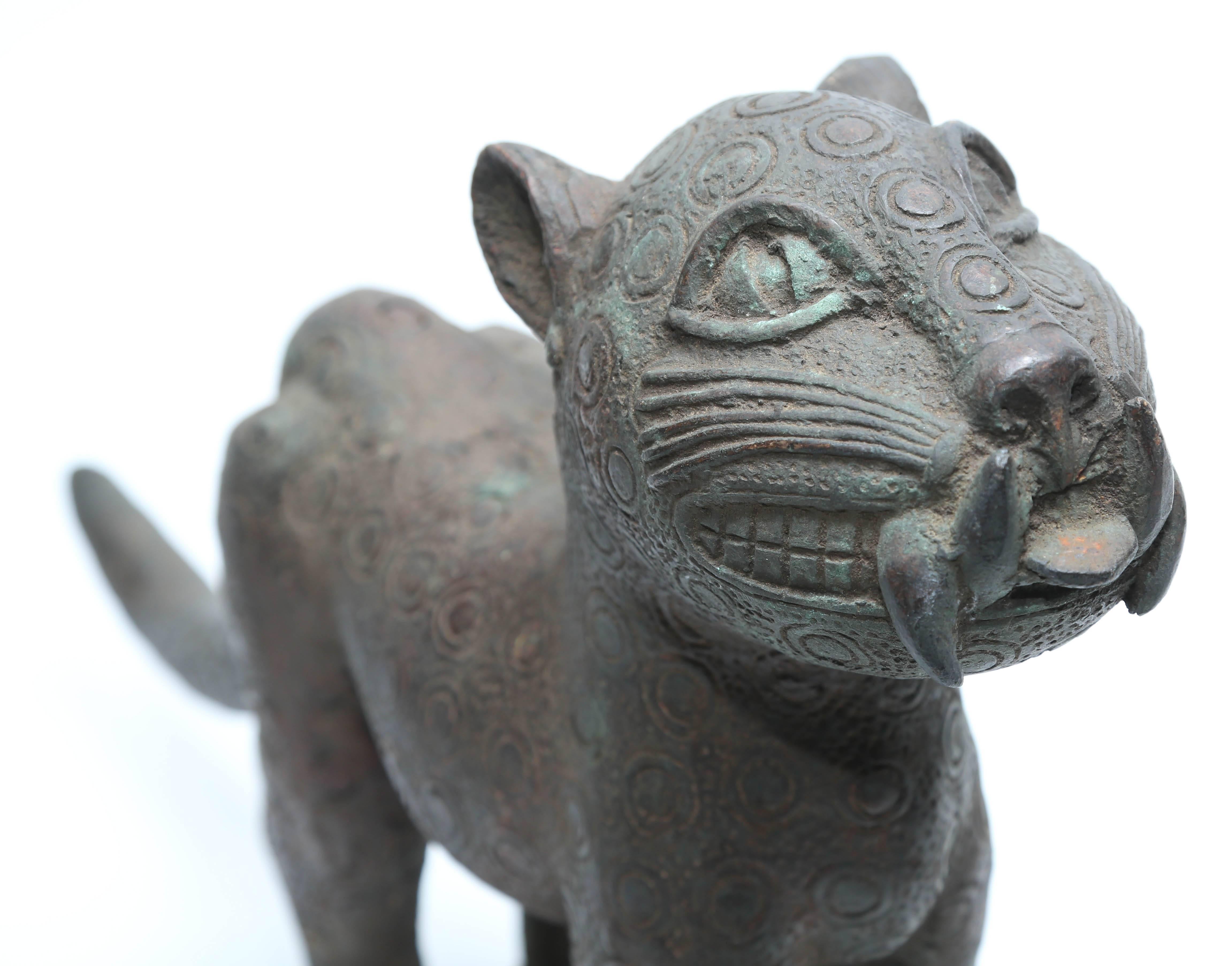 Pr. Bronze LionCubs Benin, Africa Great Patina, Verde Aging  Collectable In Good Condition In Miami, Miami Design District, FL