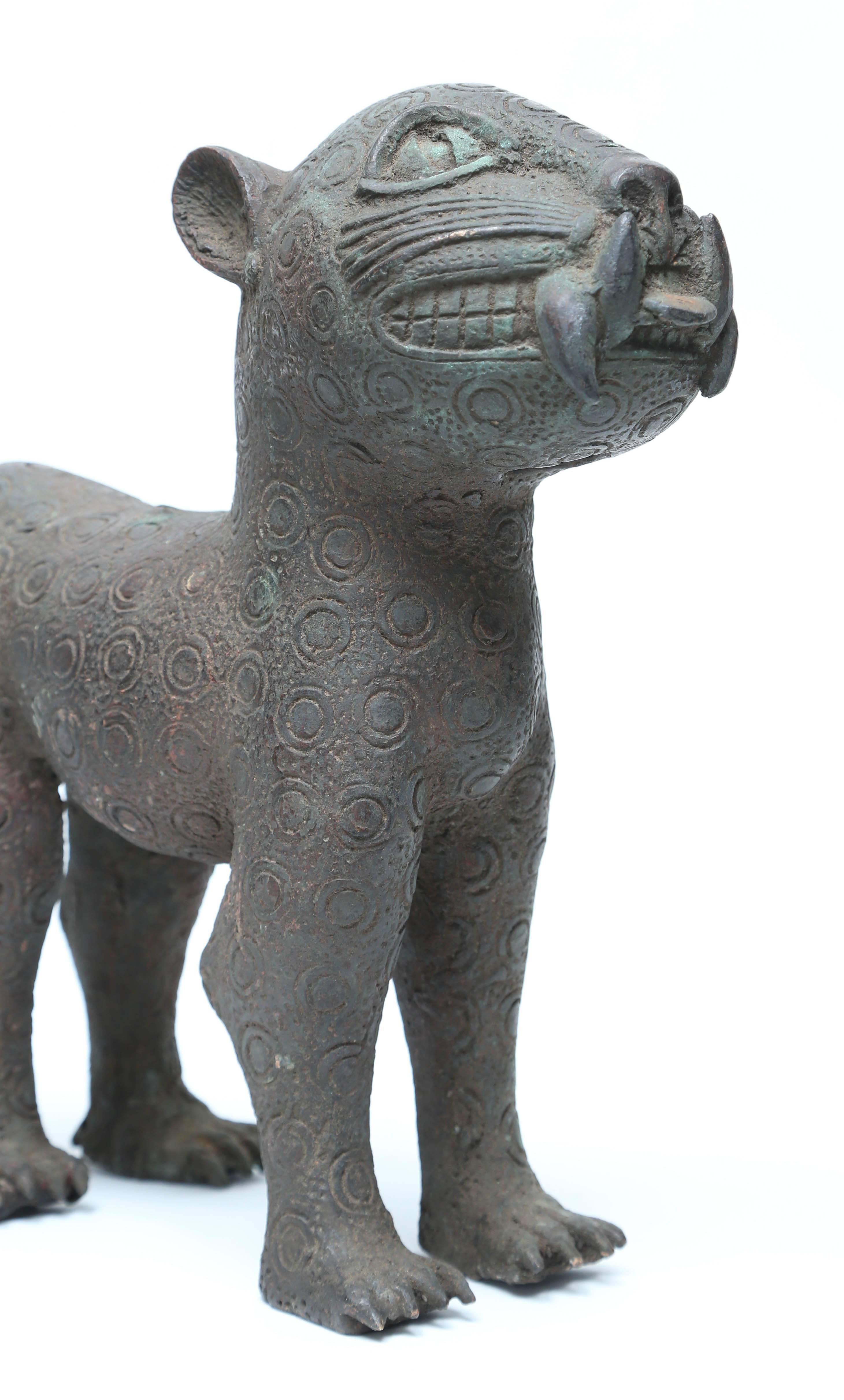 Late 20th Century Pr. Bronze LionCubs Benin, Africa Great Patina, Verde Aging  Collectable