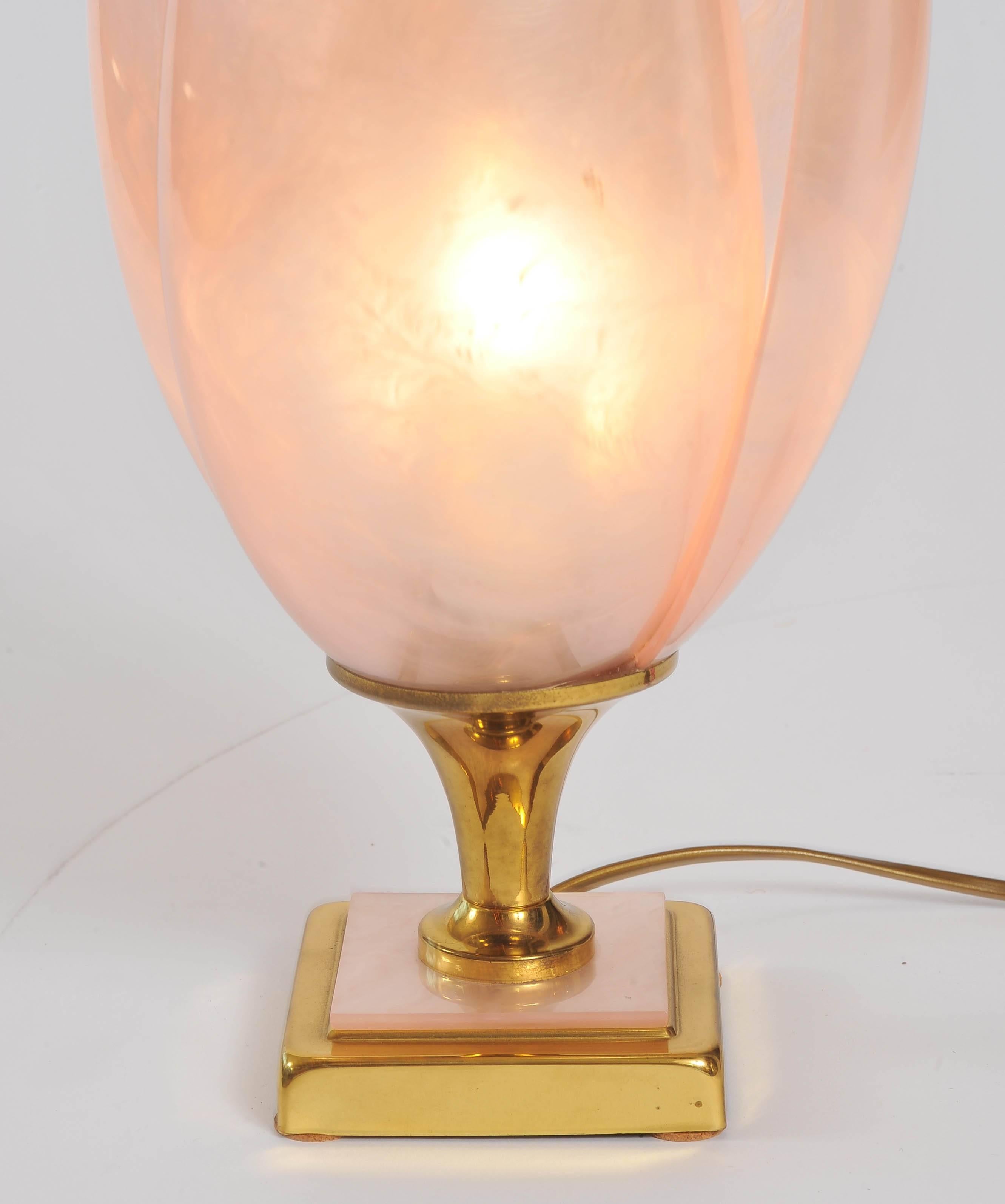 1950s Italian 'Pink Marbled Lotus' Table Lamp In Excellent Condition In London, GB