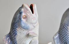 Early 18th Century Pair of Japanese Arita Porcelain Figures of Leaping Carp