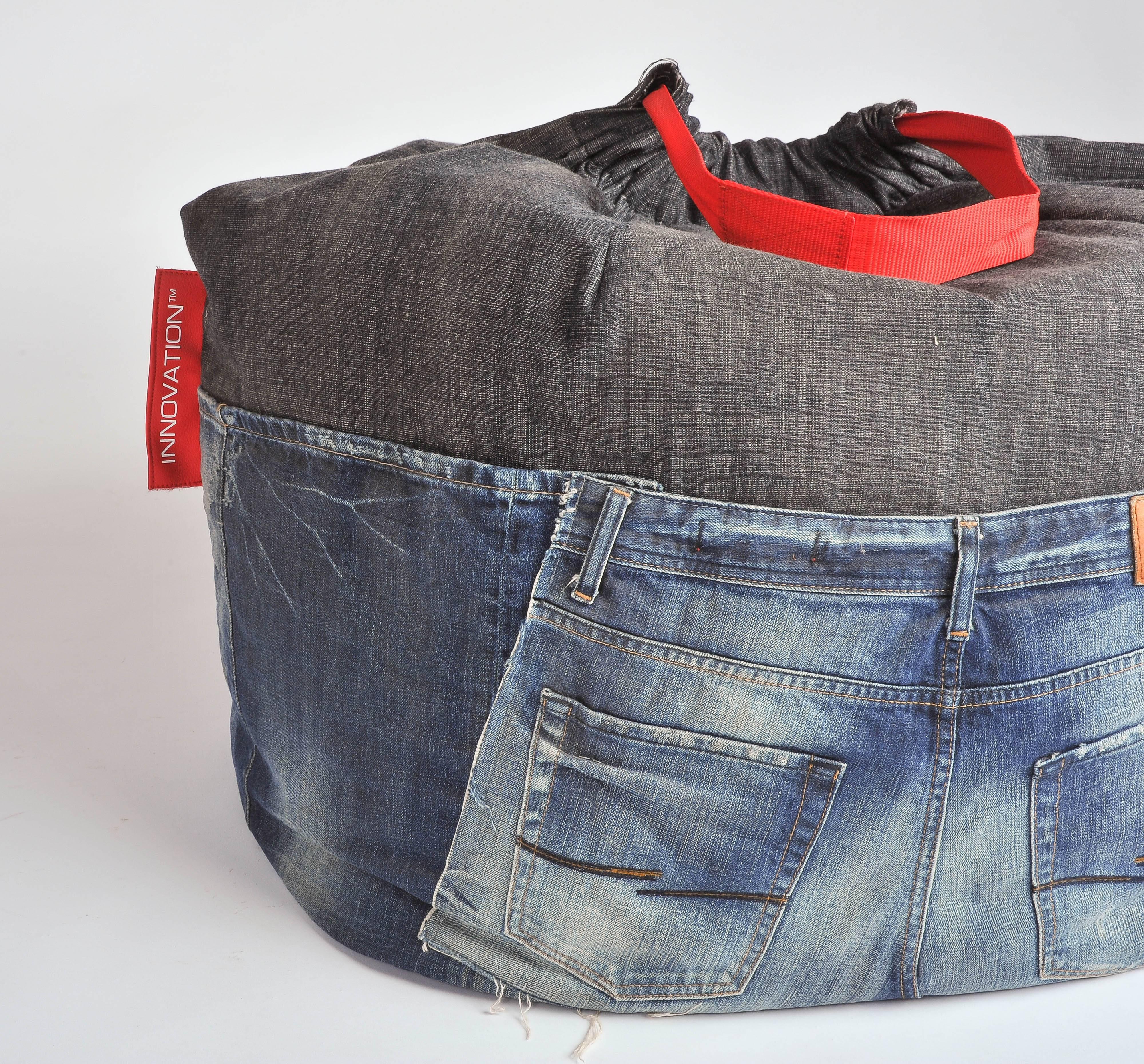 Modern Unique Rock & Roll Style Denim Bean Bag by Breaad For Sale