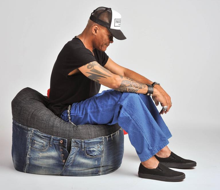 Unique Rock and Roll Style Denim Bean Bag by Breaad For Sale at 1stdibs