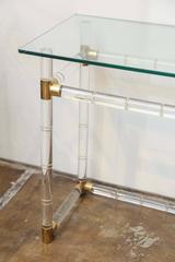 Charles Hollis Jones Bamboo Style Lucite Frame Glass Top w/ Brass Console Table