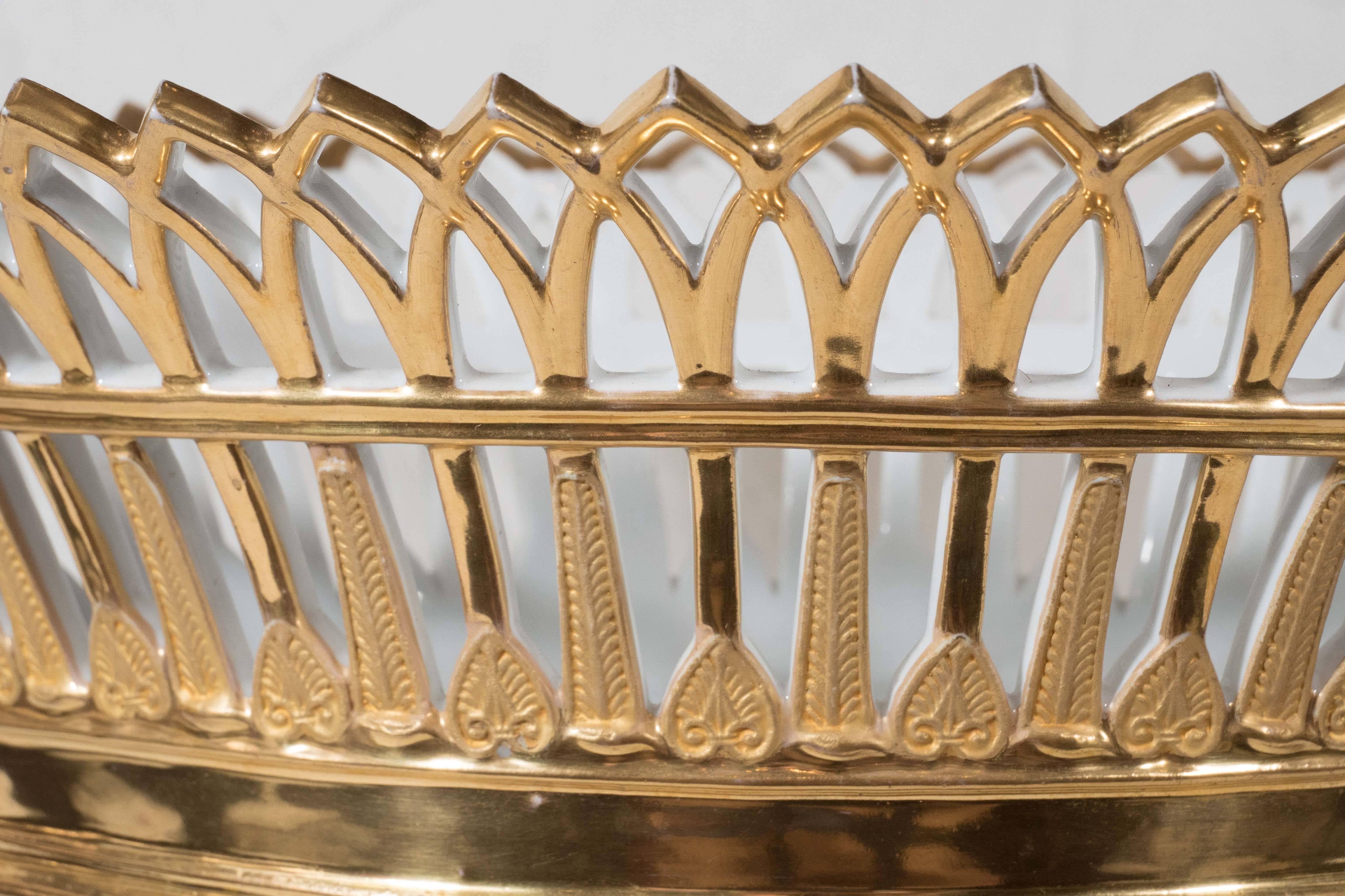 Neoclassical Antique French Porcelain Gilded Basket