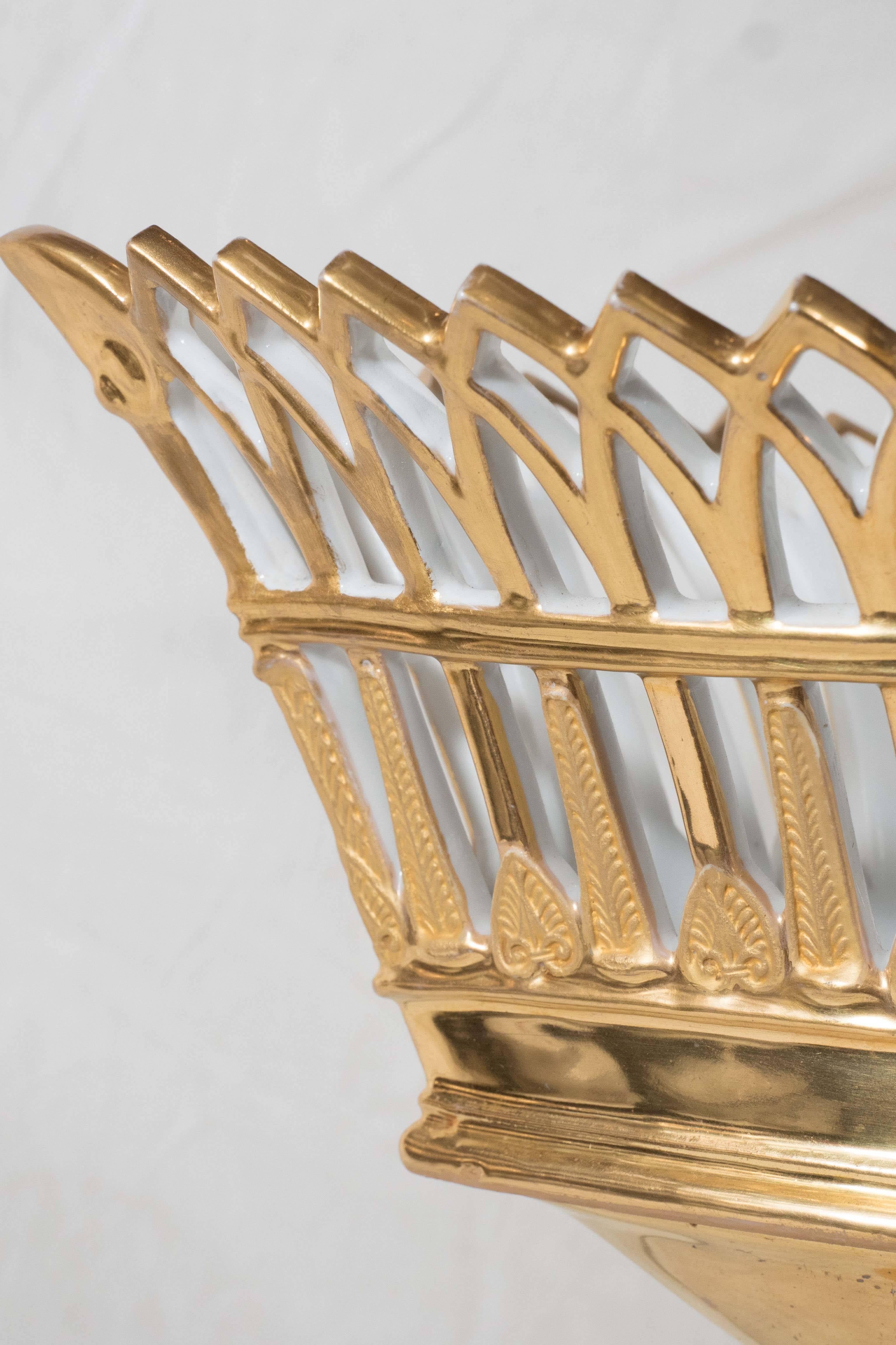 Gilt Antique French Porcelain Gilded Basket