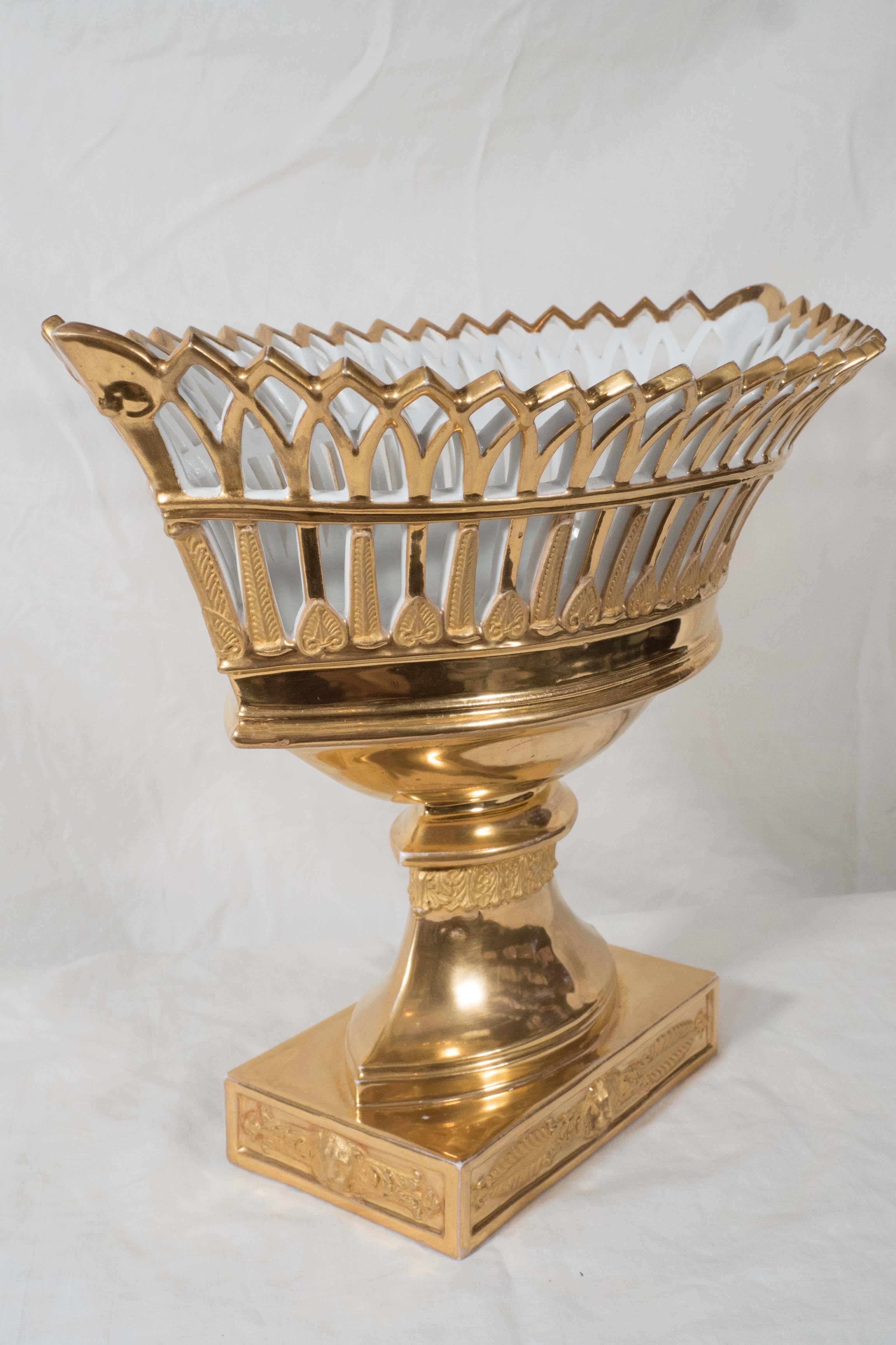 Antique French Porcelain Gilded Basket 2