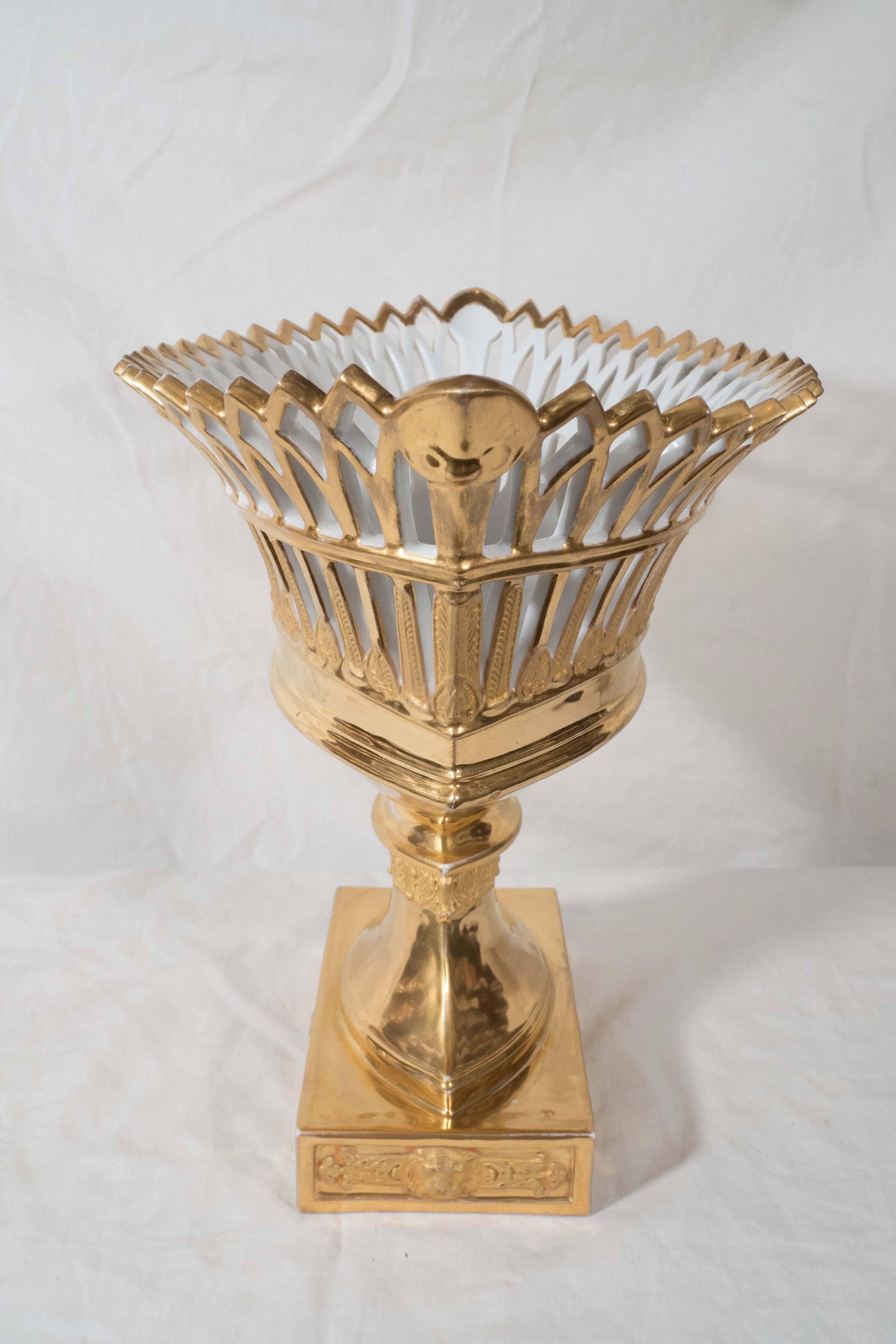 Antique French Porcelain Gilded Basket 3