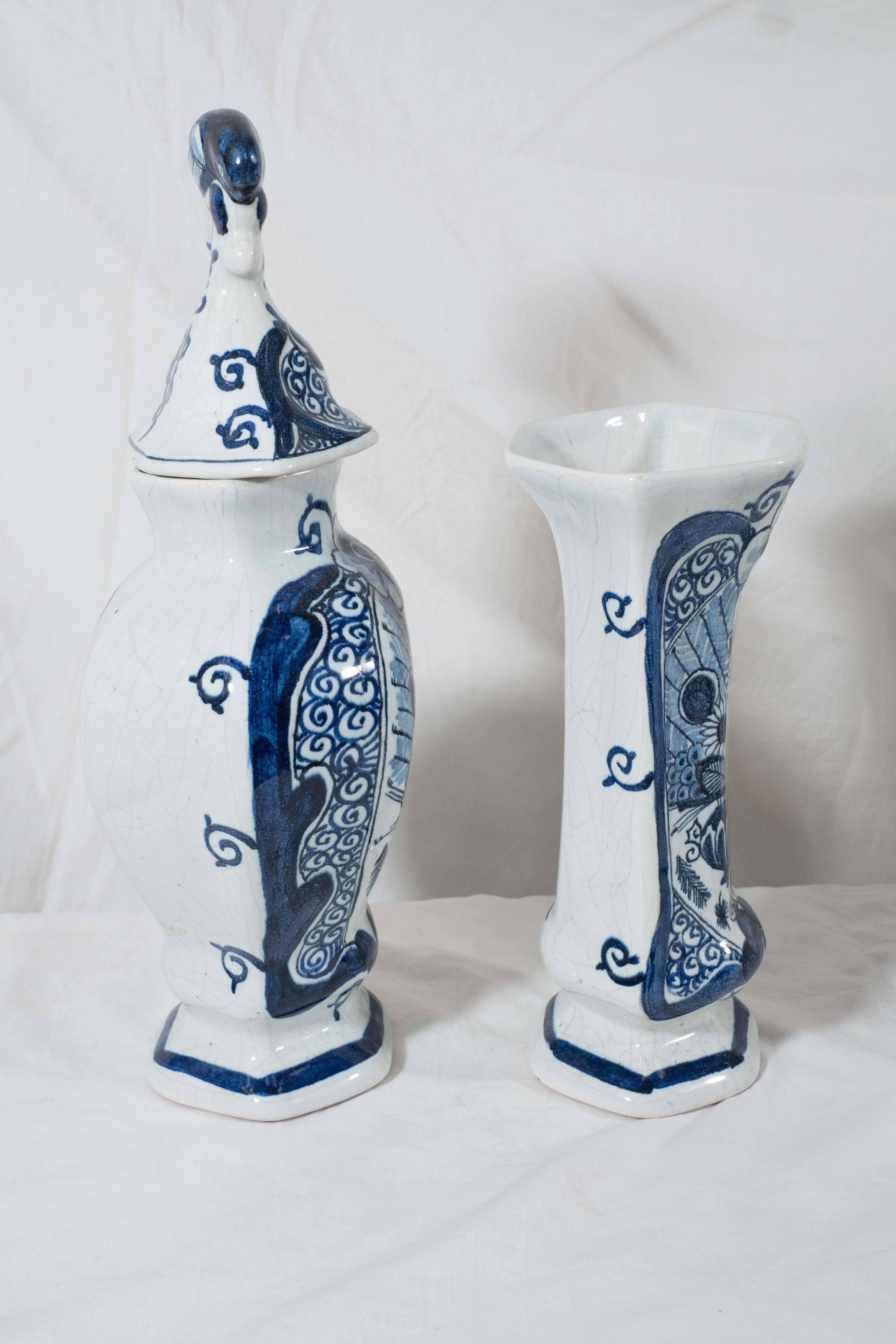 Blue and White Dutch Delft Five-Piece Garniture 3