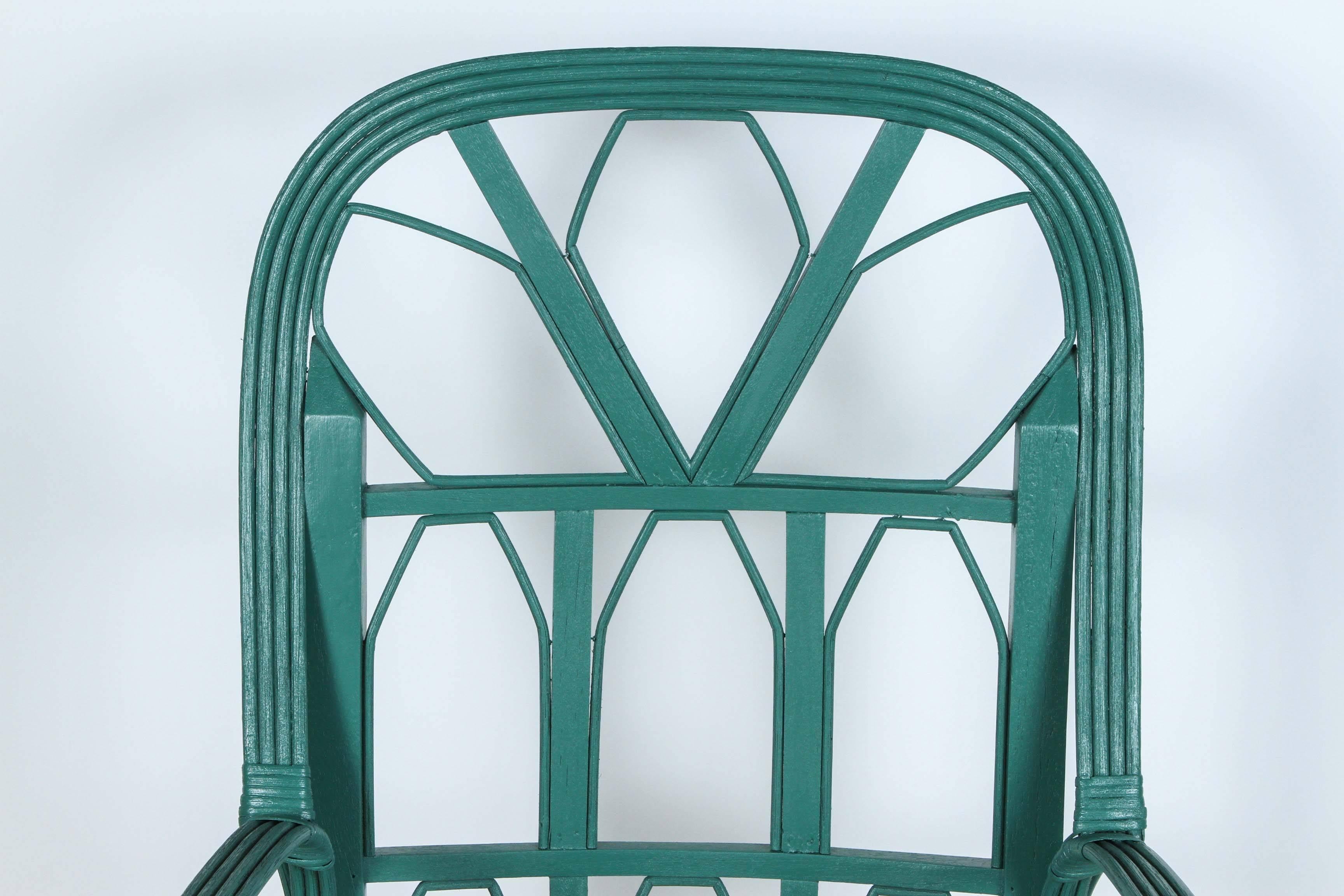 Painted Set of Four French Stick Wicker Chairs For Sale