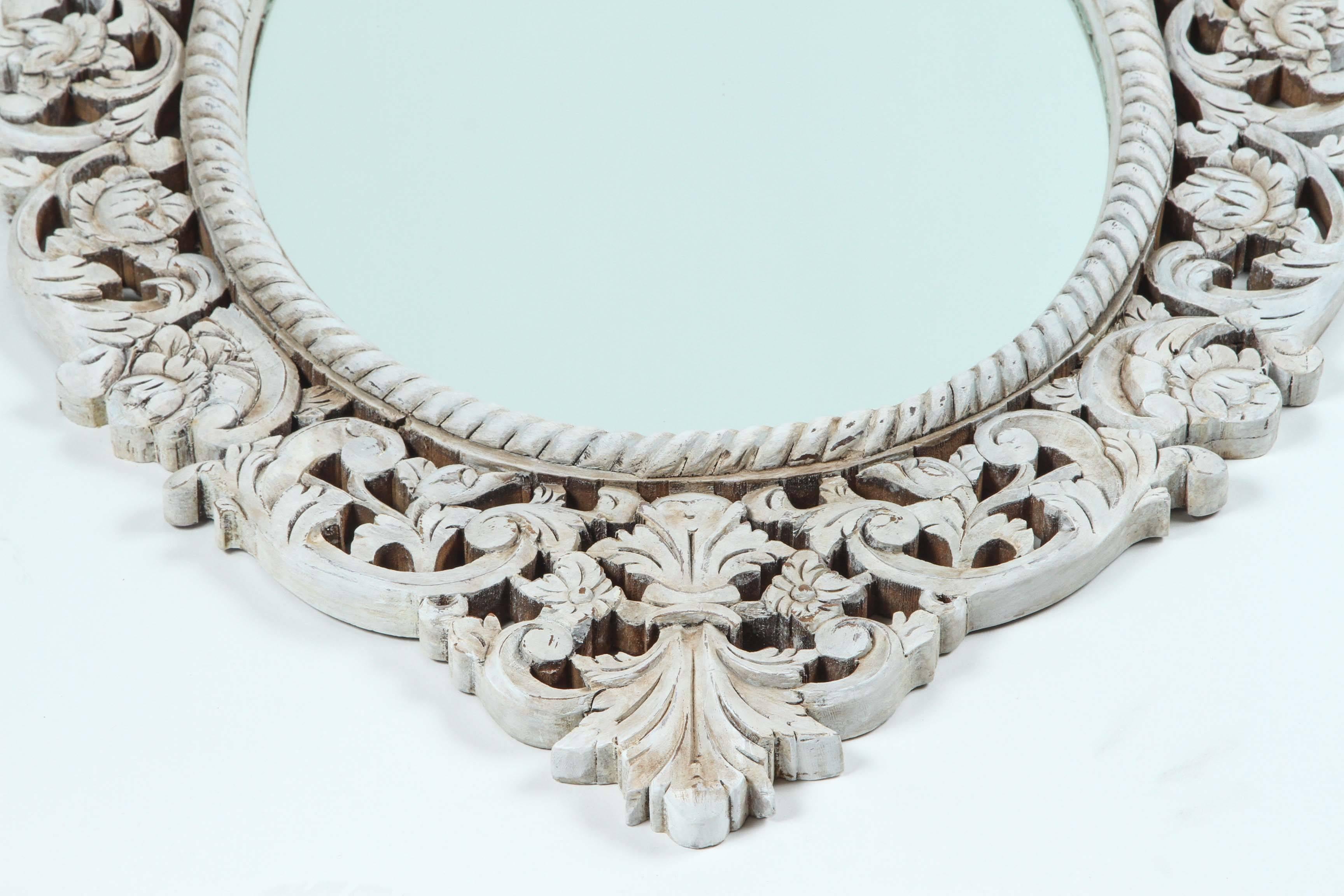 Vintage Carved Teak Frame Mirror In Excellent Condition In Pasadena, CA