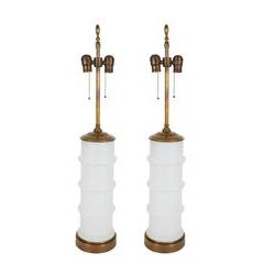 Pair of Ribbed Lamps in Frosted Glass 5