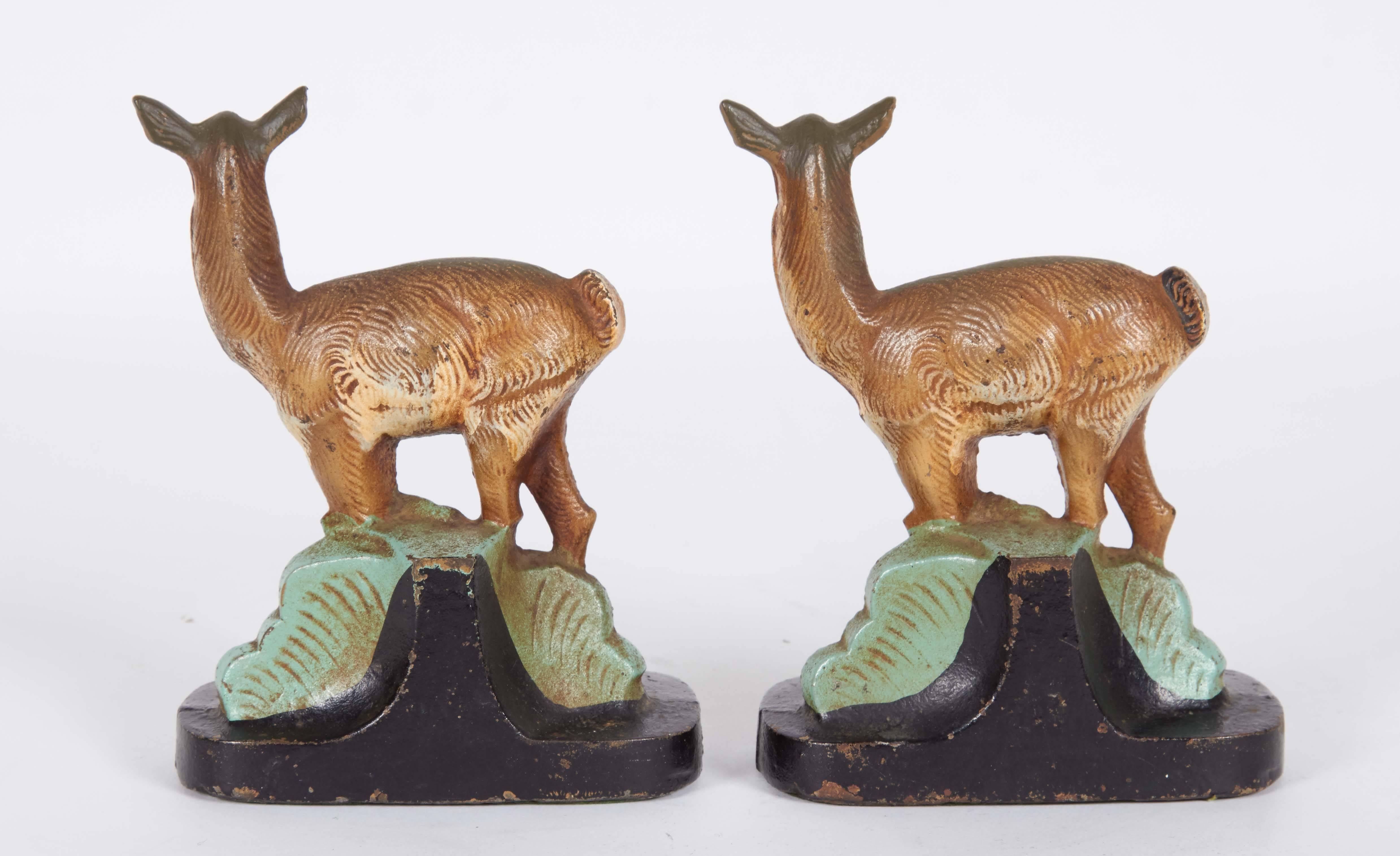 American Pair of Hubley Cast Iron Deer Bookends