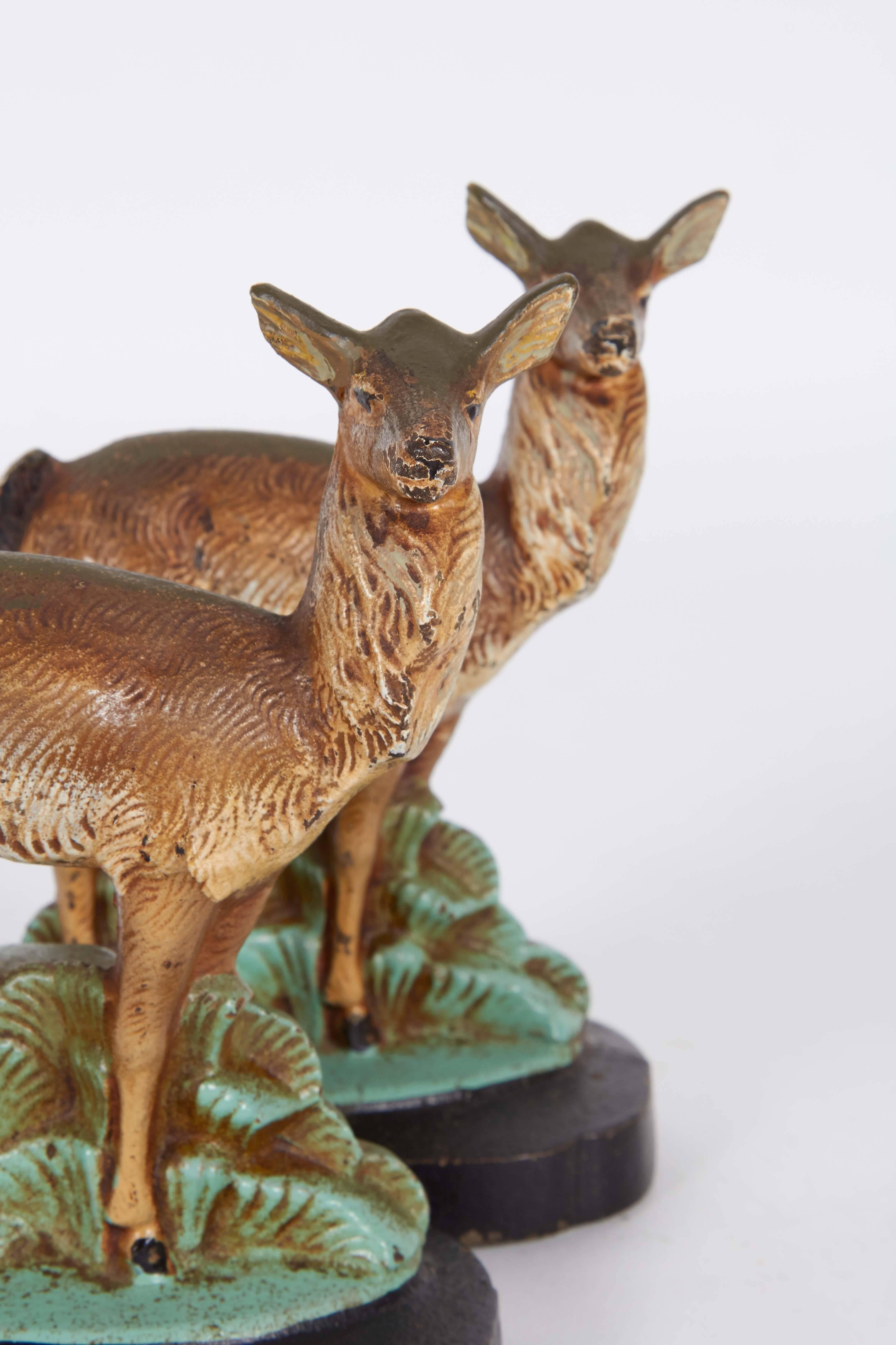 Pair of Hubley Cast Iron Deer Bookends In Good Condition In New York, NY