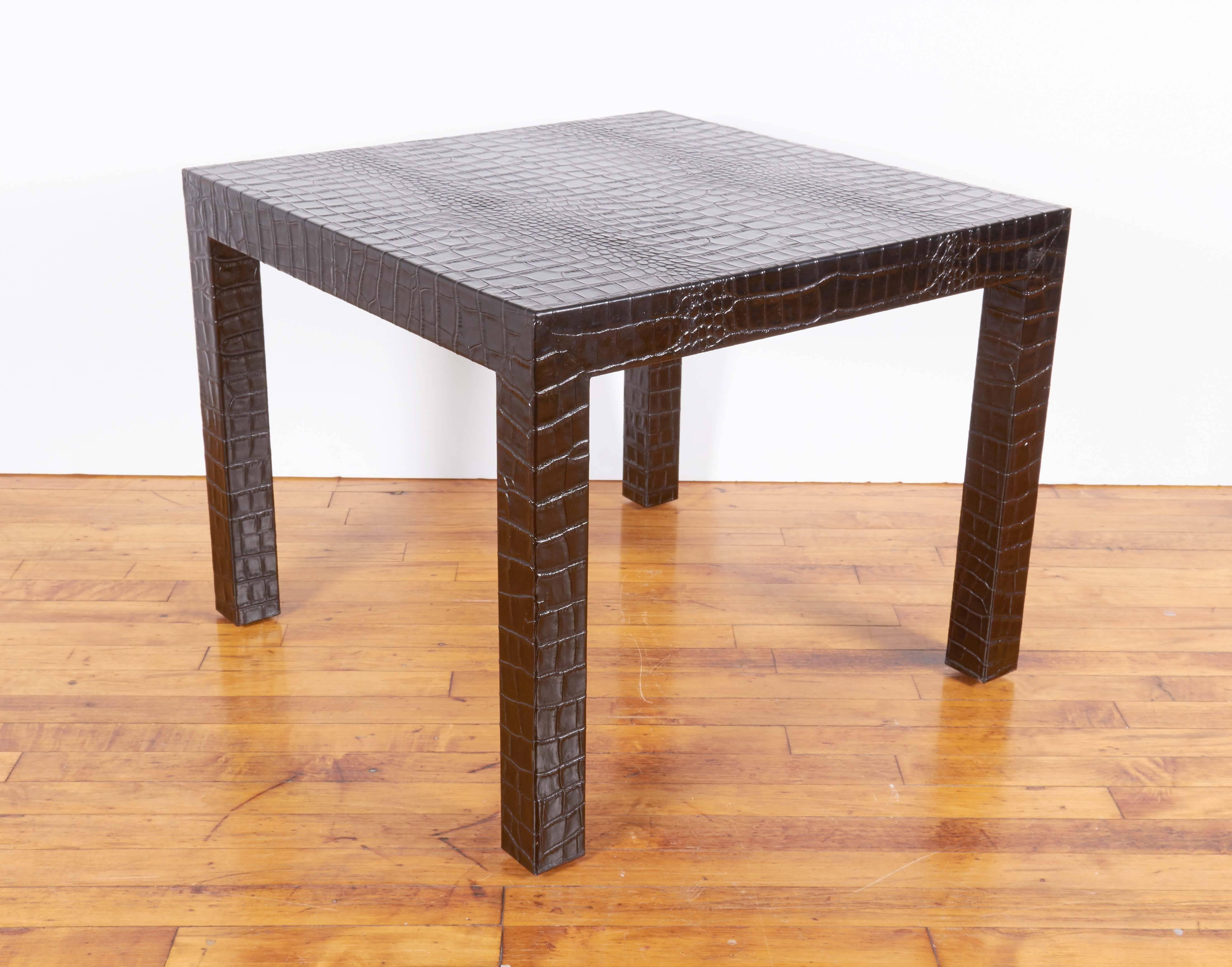 Pair of Karl Springer Style Tables in Alligator Embossed Leather 2