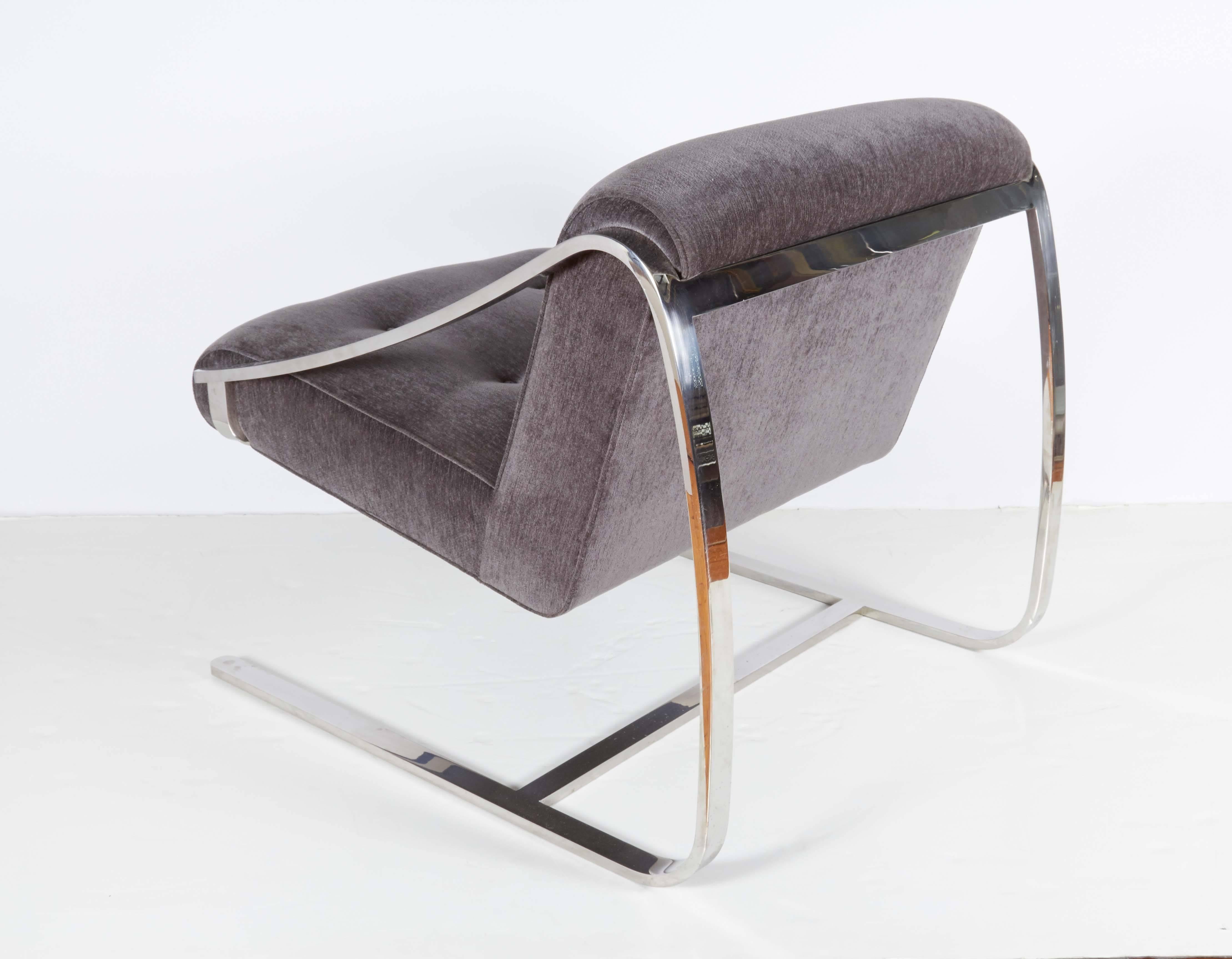 Chrome Pair of Brueton 'Plaza' Lounge Chairs by Charles Gibilterra