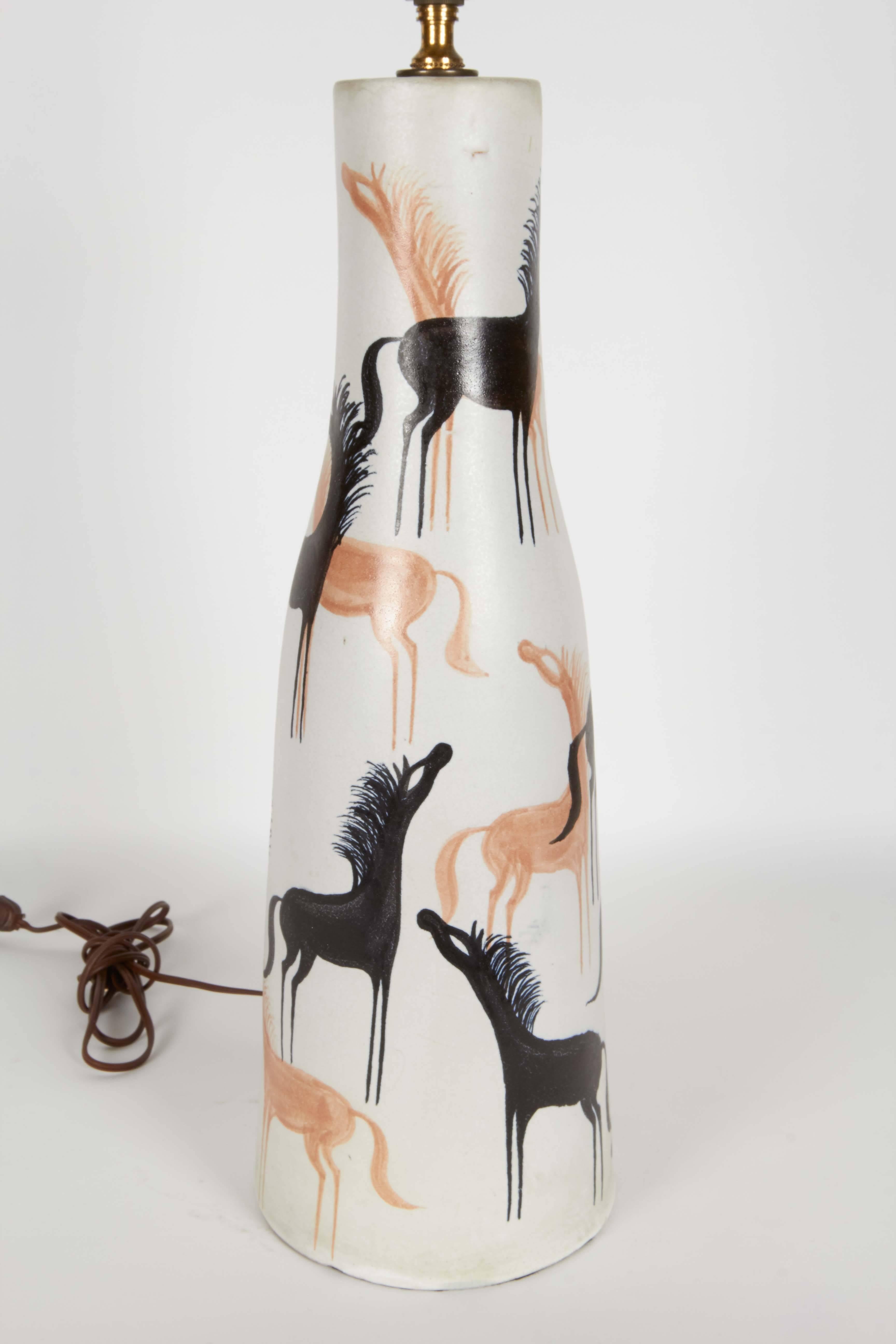 Glazed Italian Ceramic 1960s Lamp with Stallions