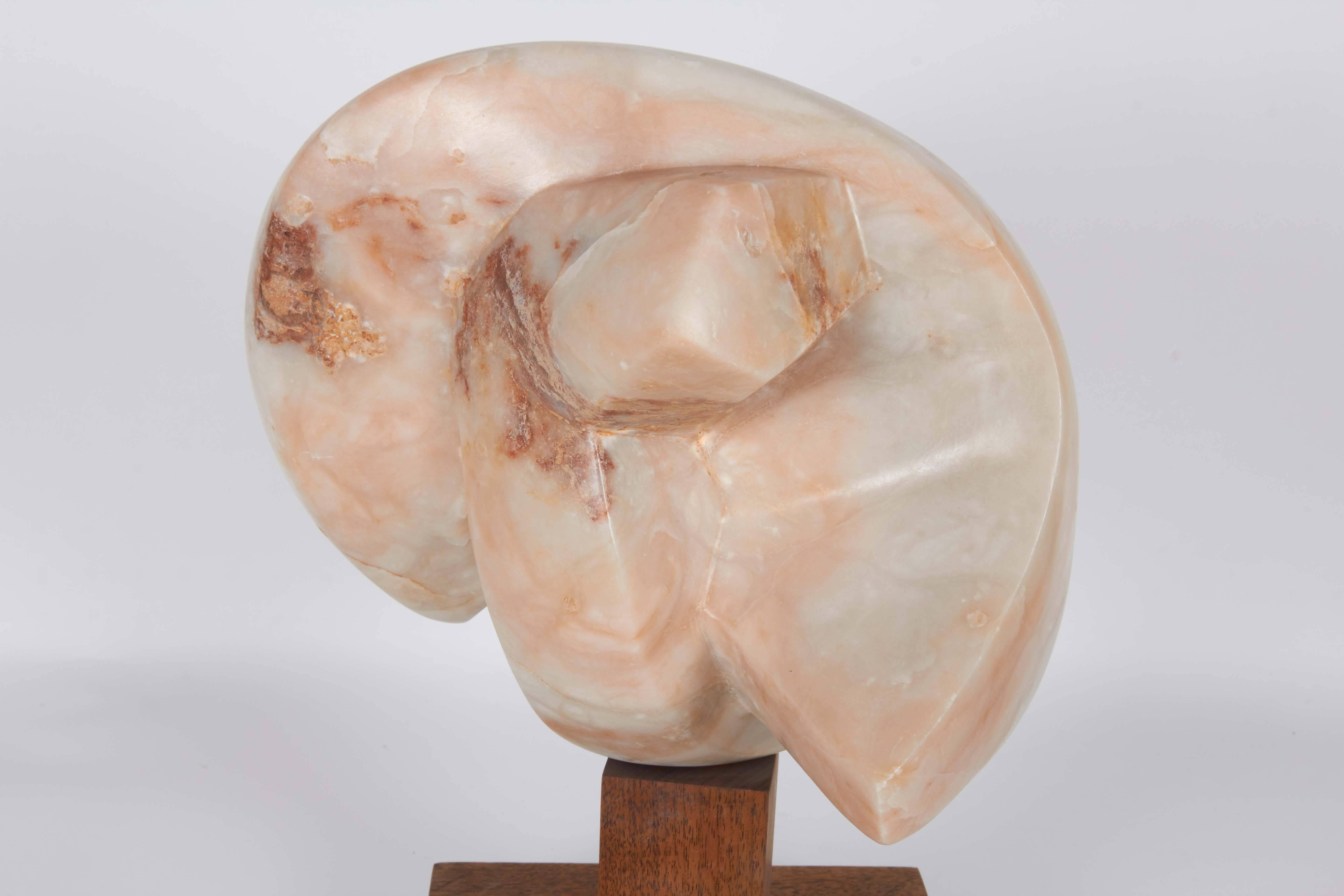 American Germaine Vuillequez Abstract Pink Marble Sculpture on Base