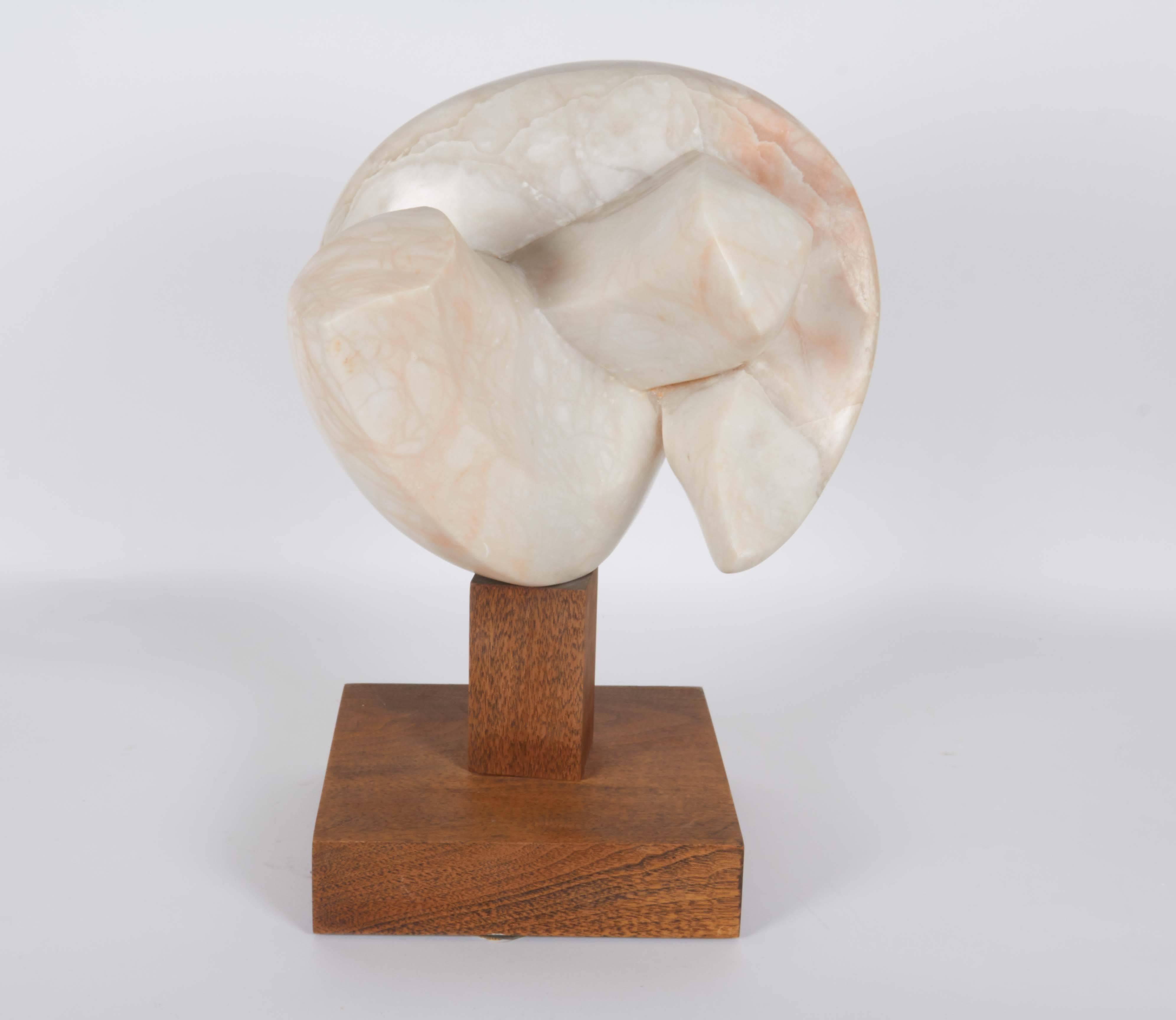 20th Century Germaine Vuillequez Abstract Pink Marble Sculpture on Base