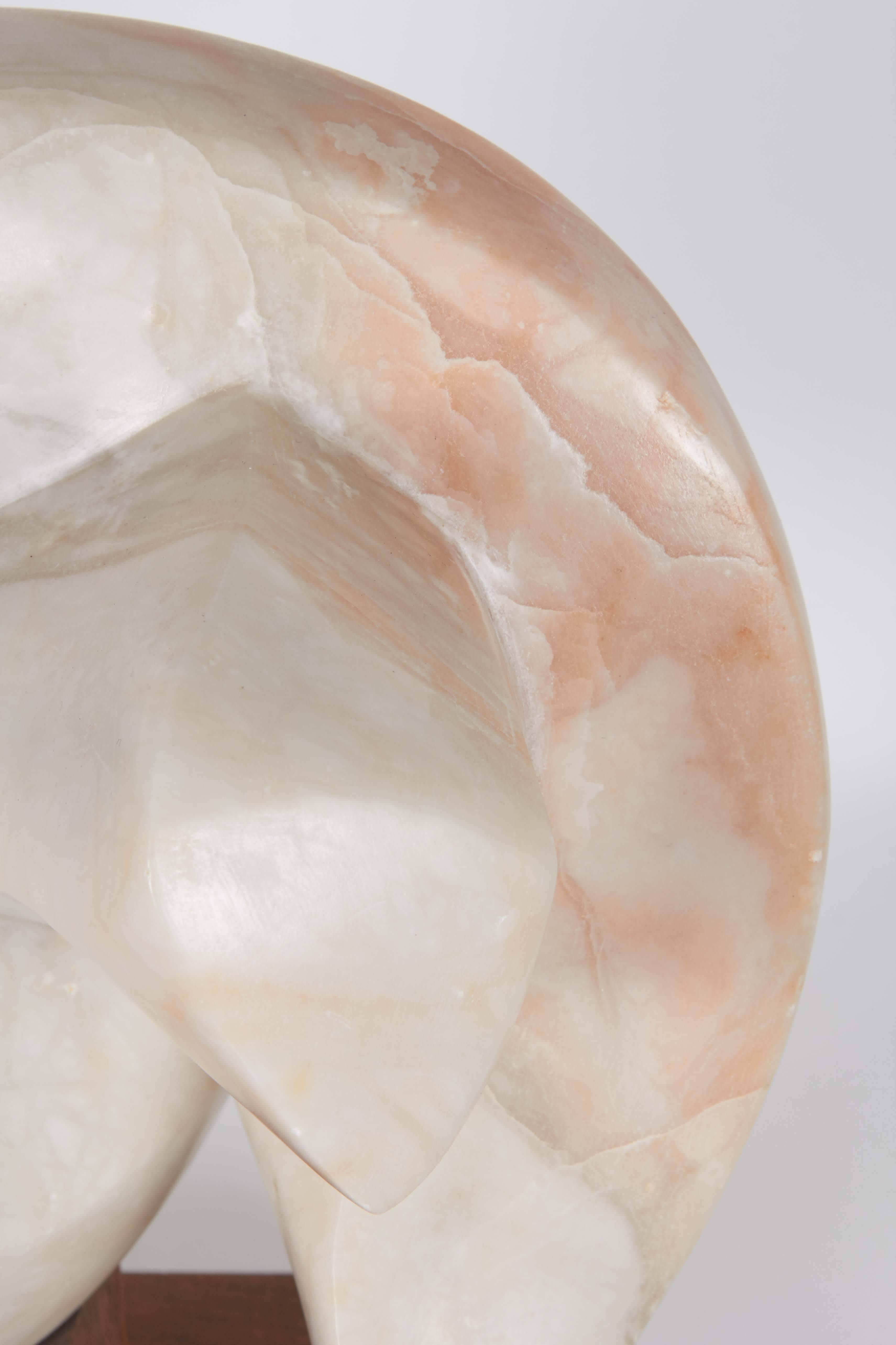 Germaine Vuillequez Abstract Pink Marble Sculpture on Base 1