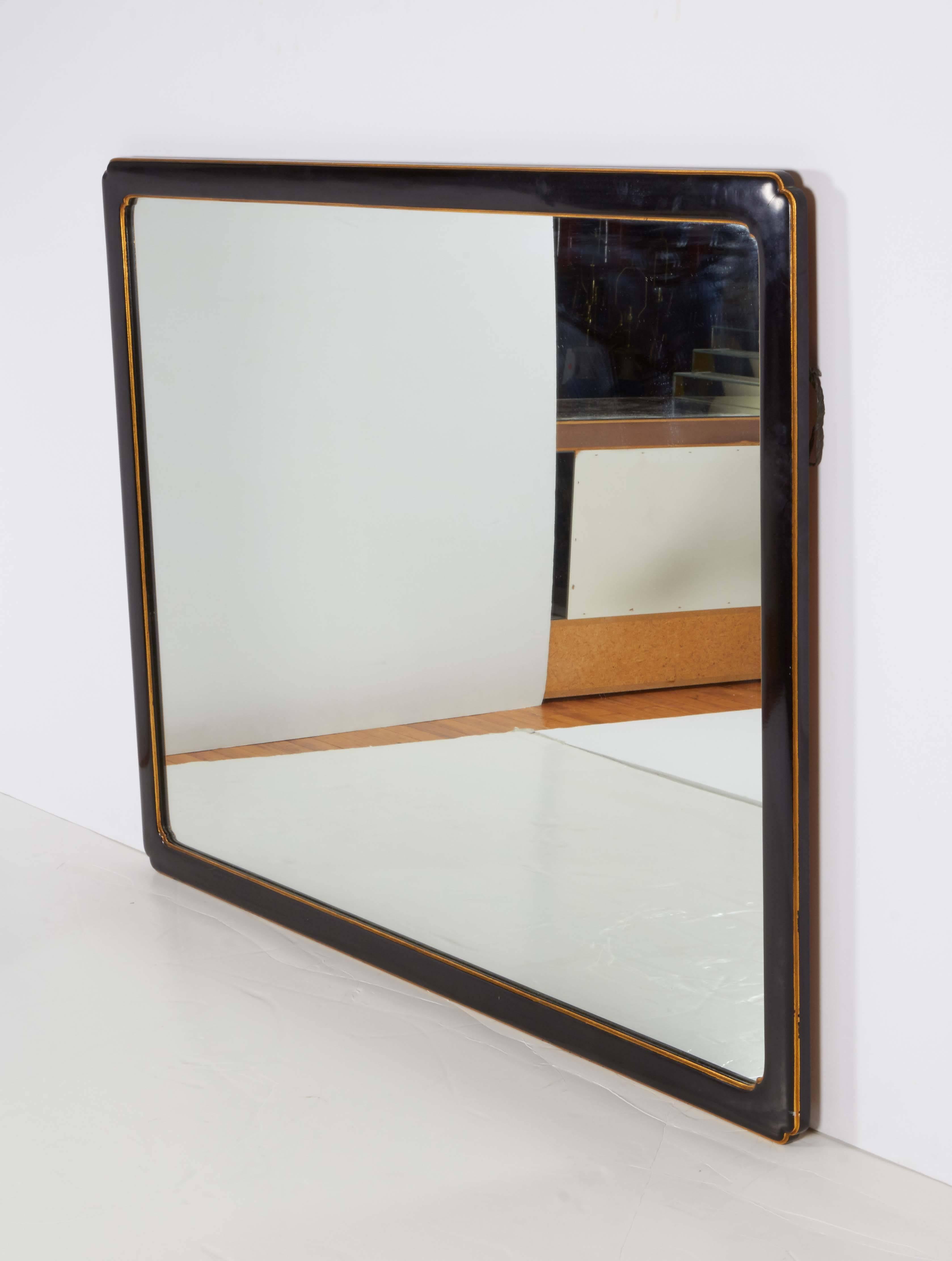 20th Century Ebonized Wall Mirror with Gilt Trim