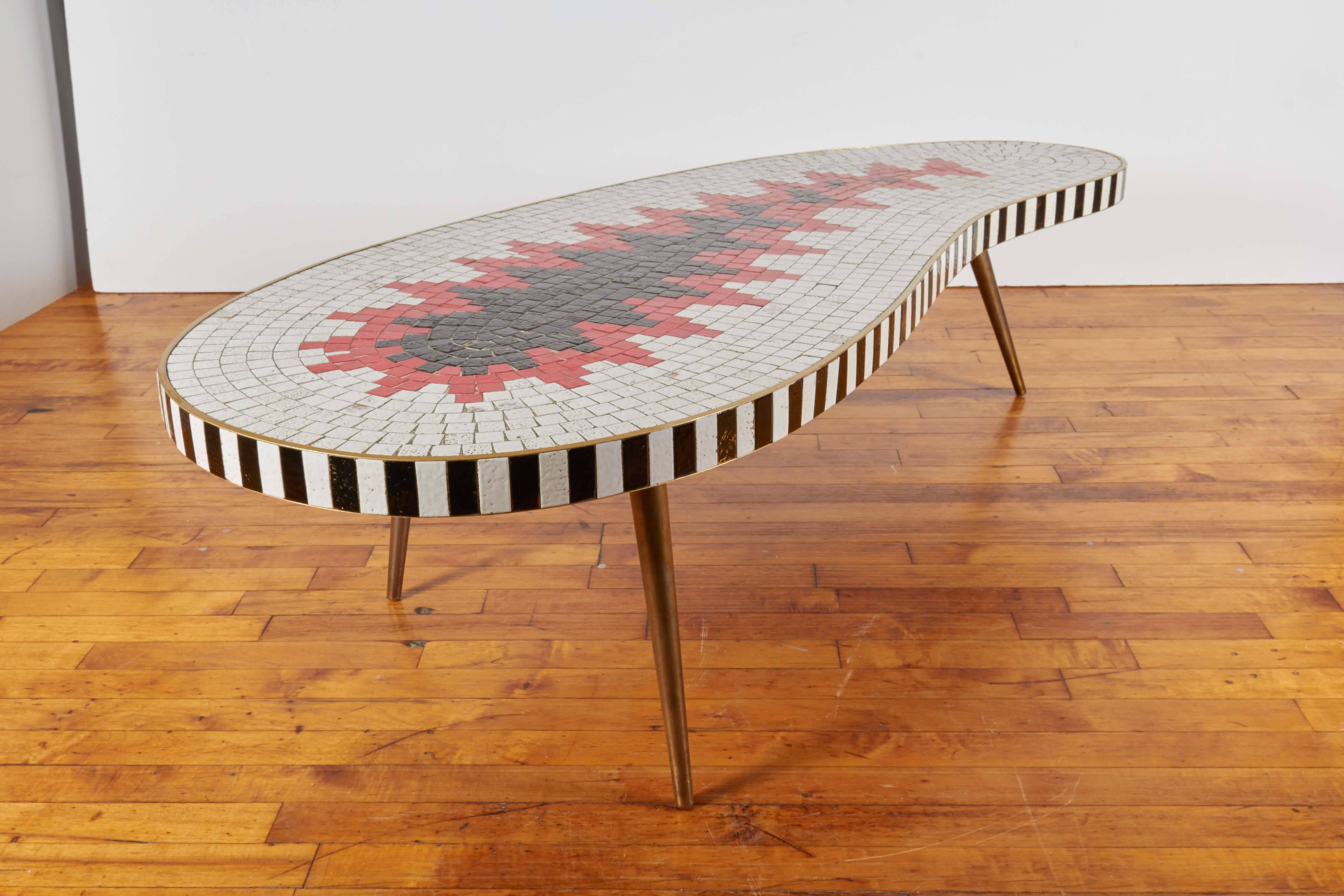 Mosaic Tiled Top Kidney Shaped Coffee Table In Good Condition In New York, NY