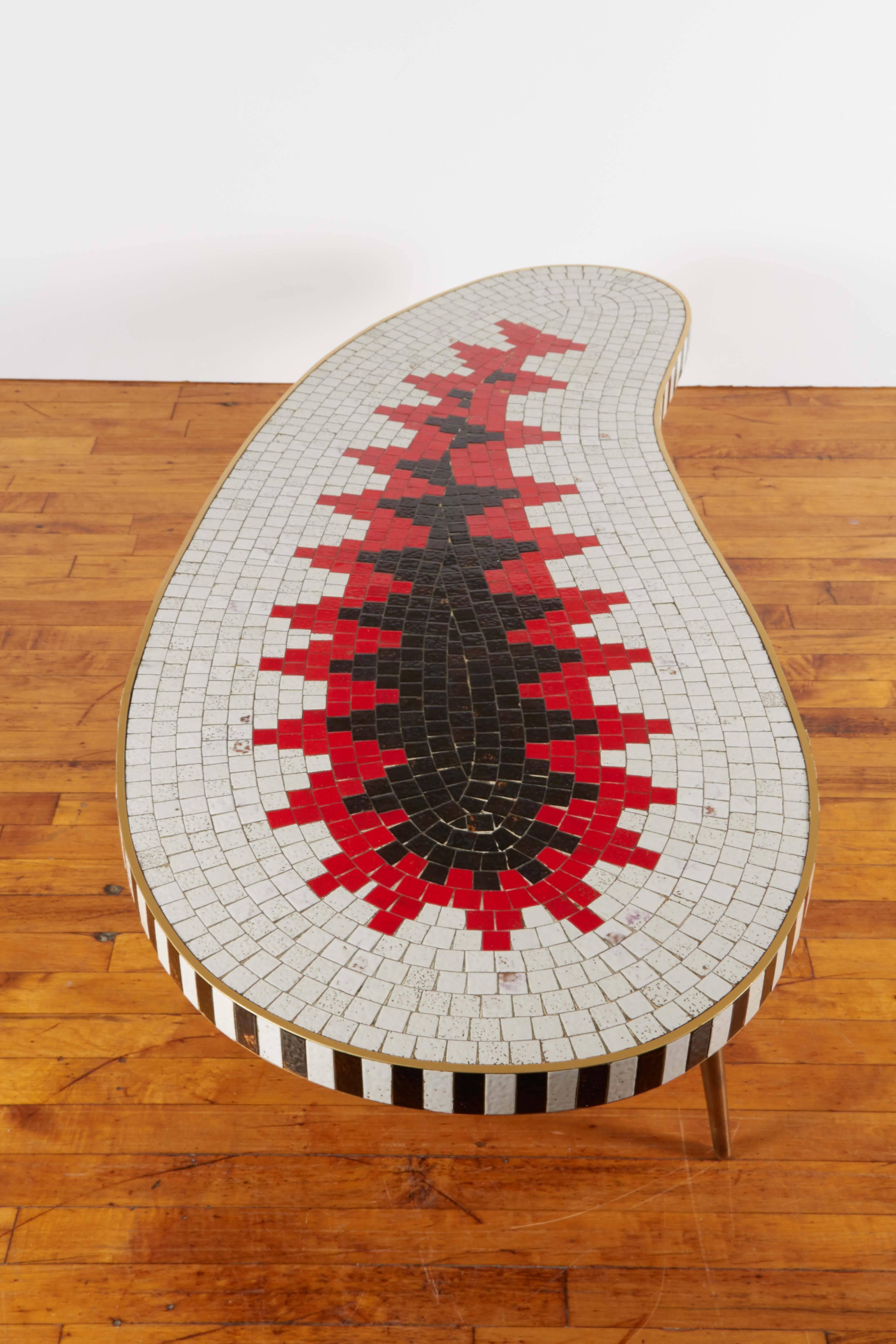 Mid-20th Century Mosaic Tiled Top Kidney Shaped Coffee Table
