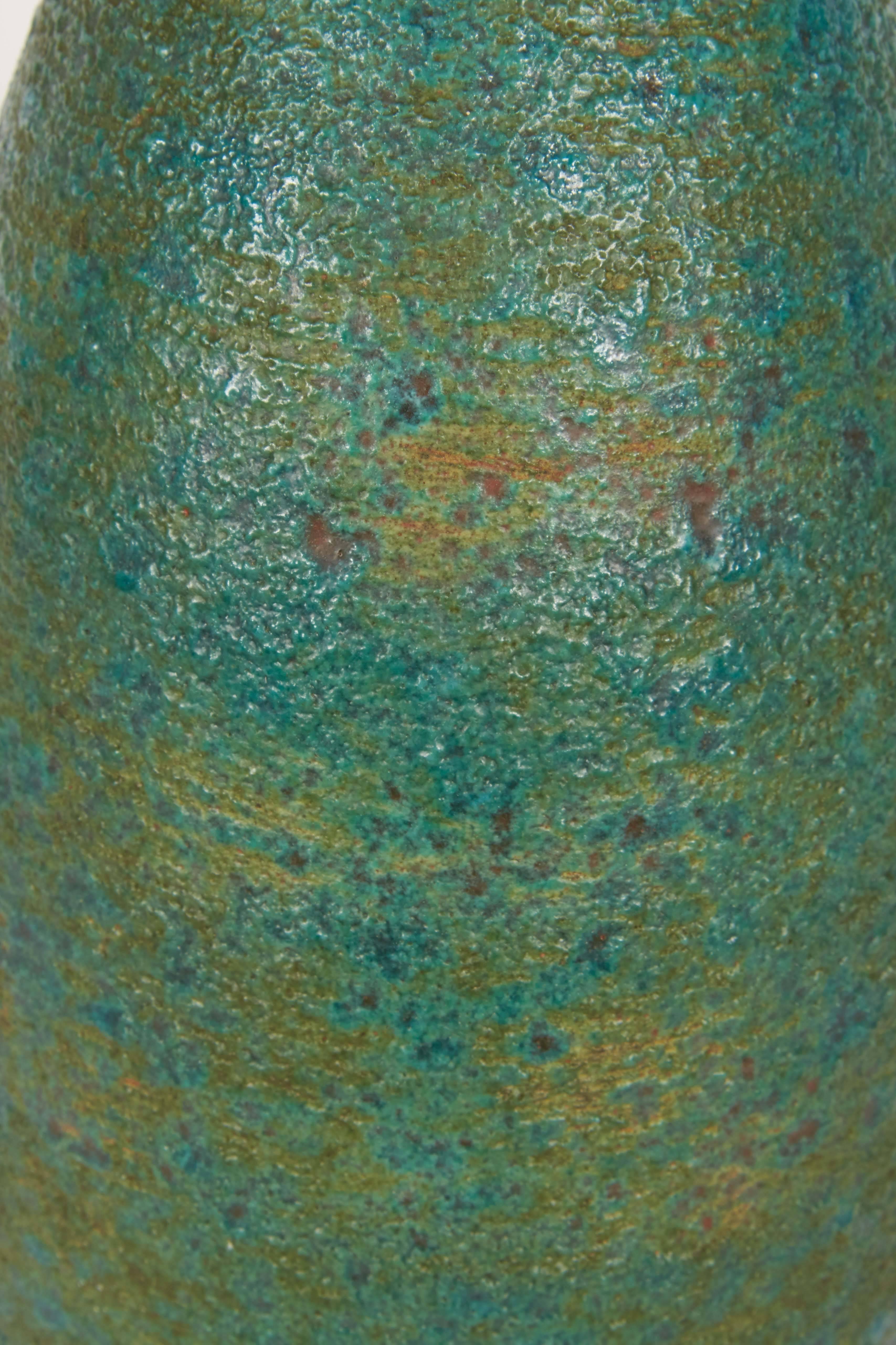 Lava Glazed Teal Pottery Lamp In Good Condition In New York, NY