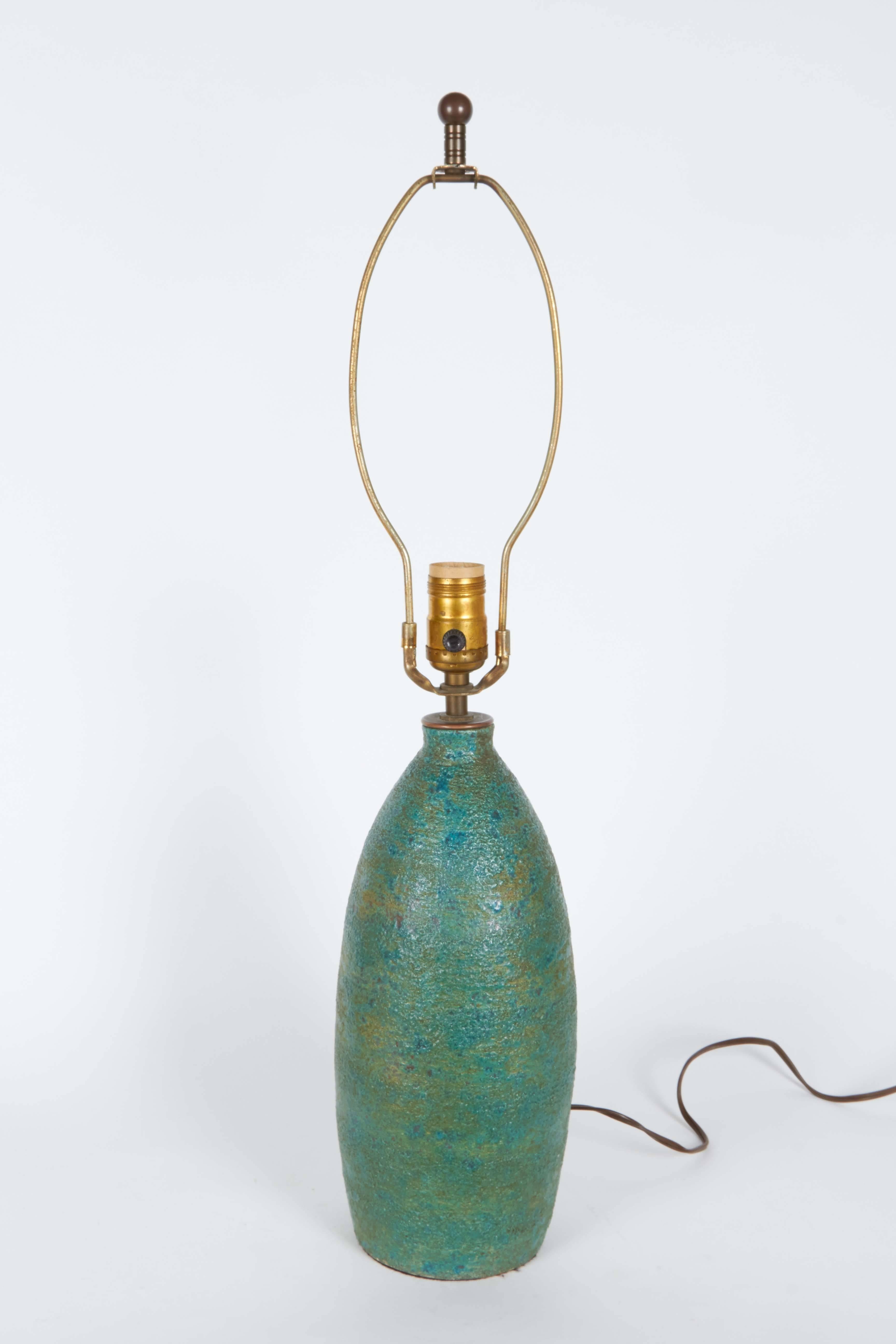 Lava Glazed Teal Pottery Lamp 1