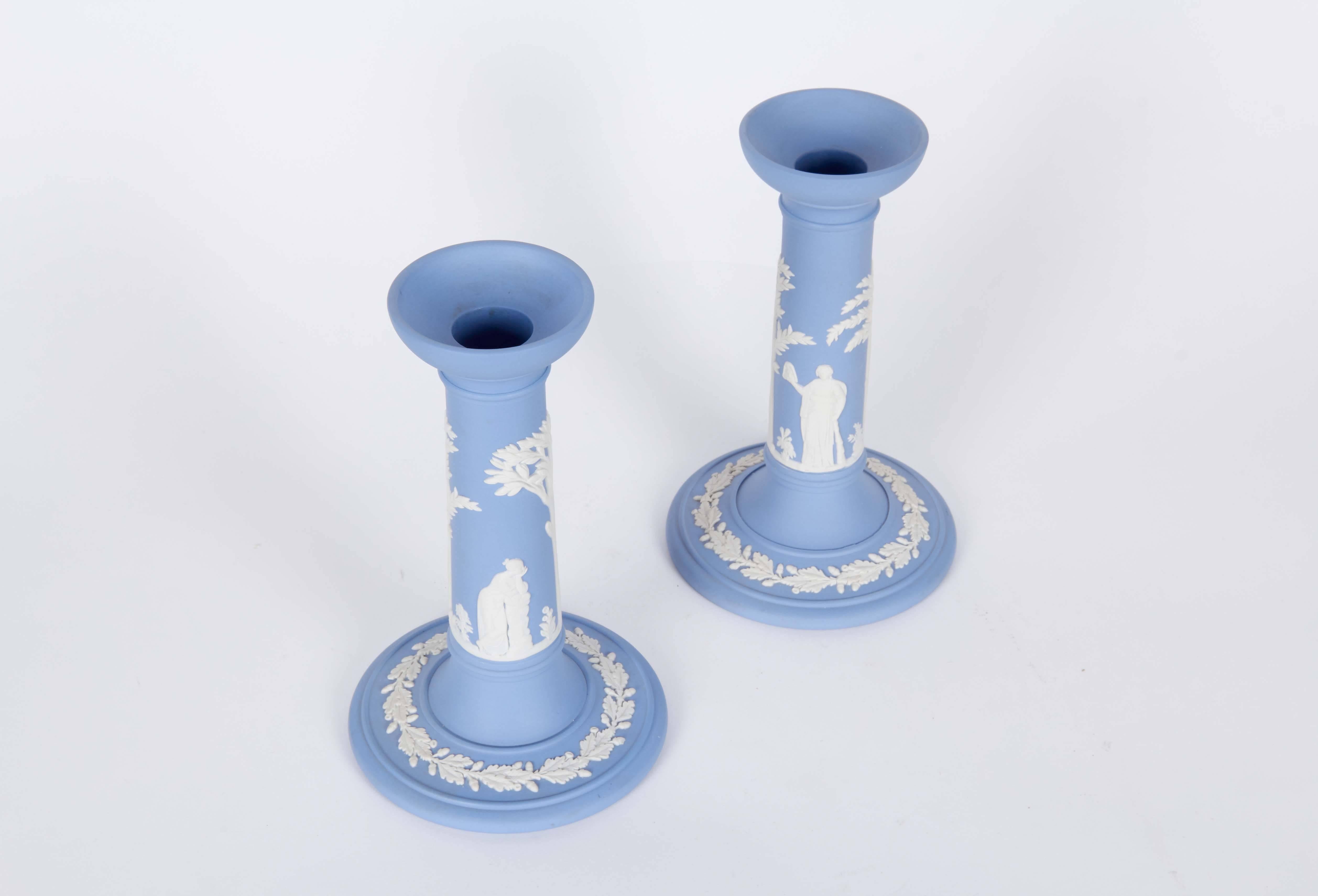 Porcelain Pair of Jasperware Candlesticks and Bowl by Wedgwood