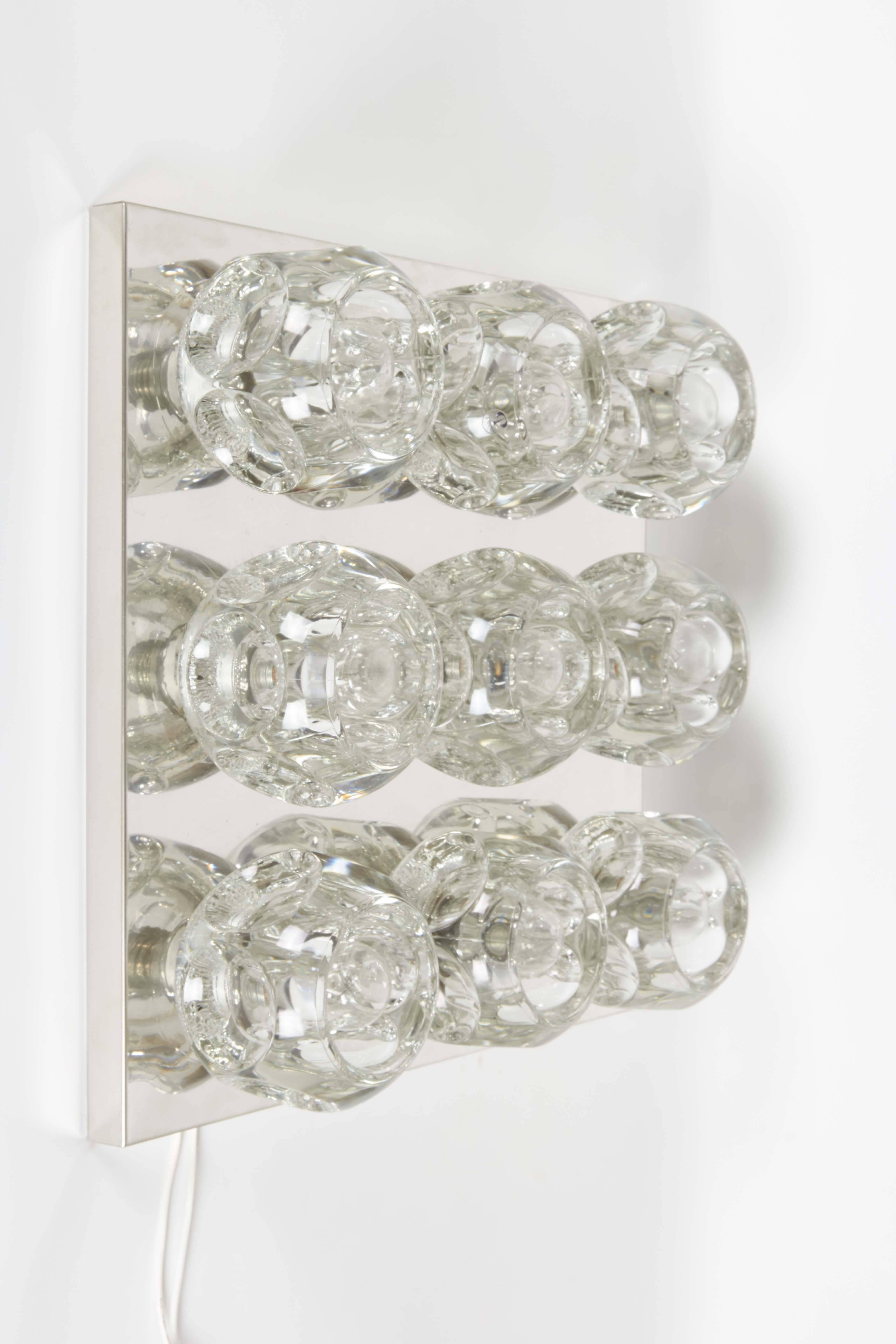 Peill & Putzler Wall and Ceiling Light Fixture in Chrome with Faceted Glass In Good Condition In New York, NY