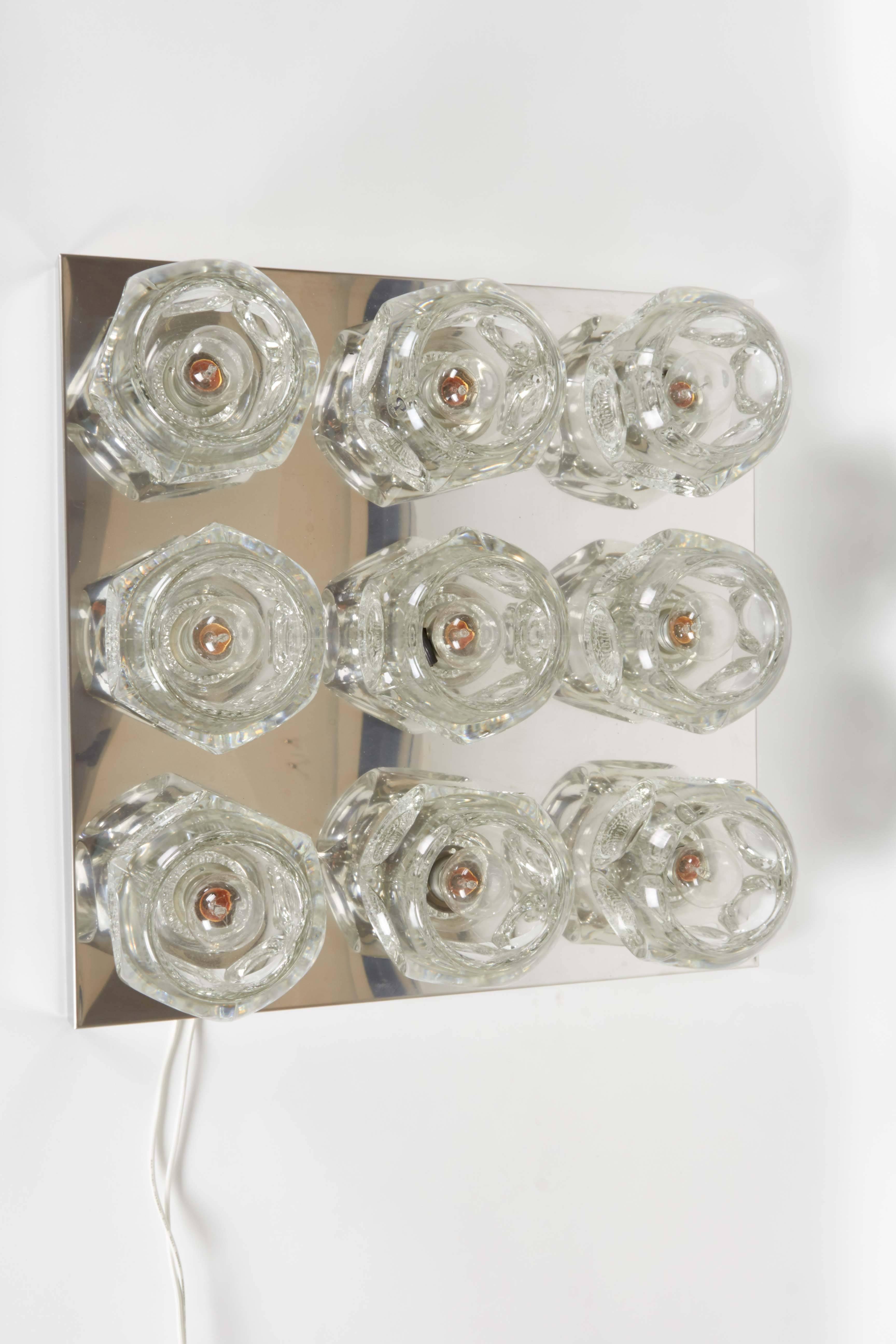 Late 20th Century Peill & Putzler Wall and Ceiling Light Fixture in Chrome with Faceted Glass