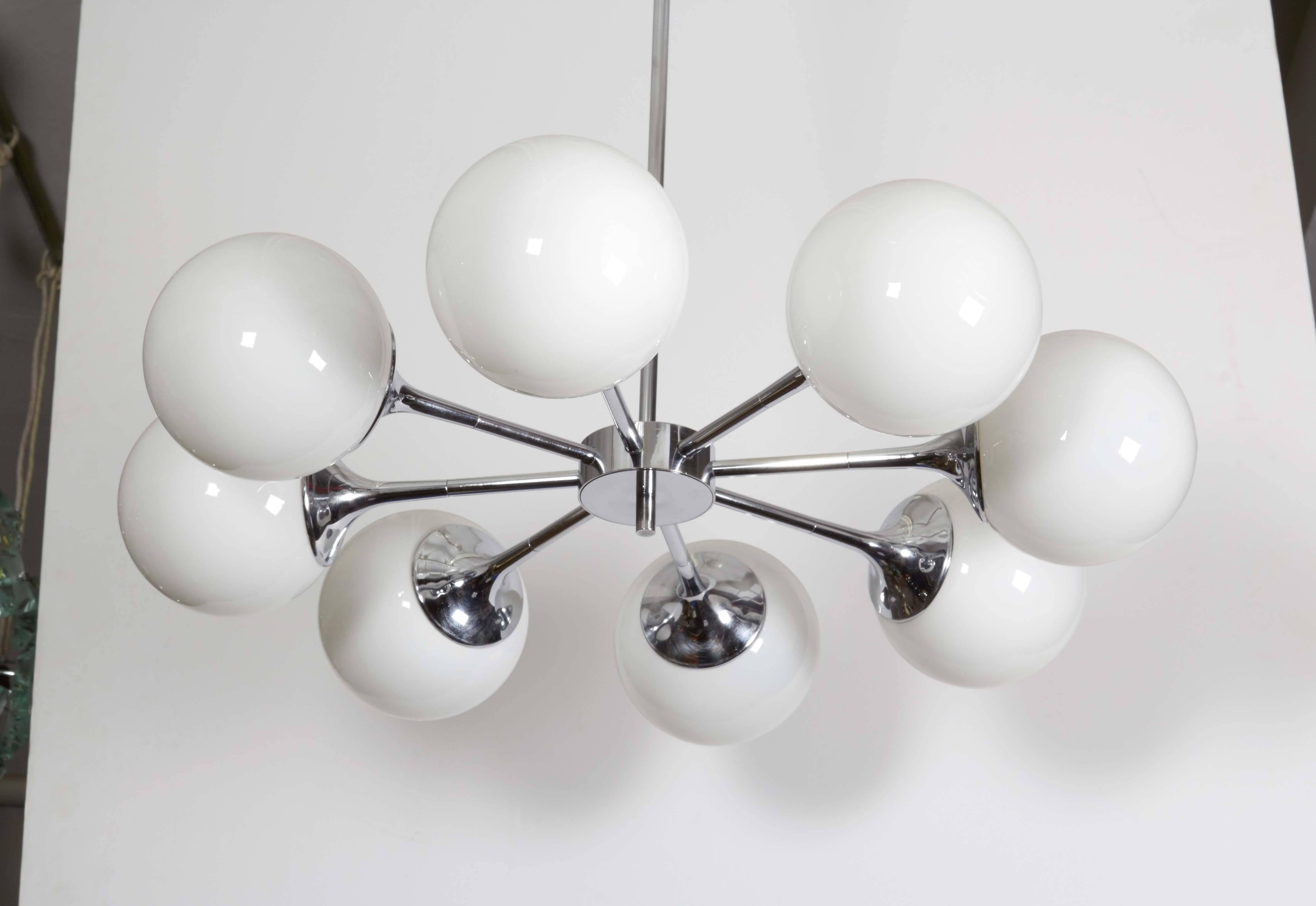 Pair of Lightolier Glass Globe Chandeliers in Chrome 1