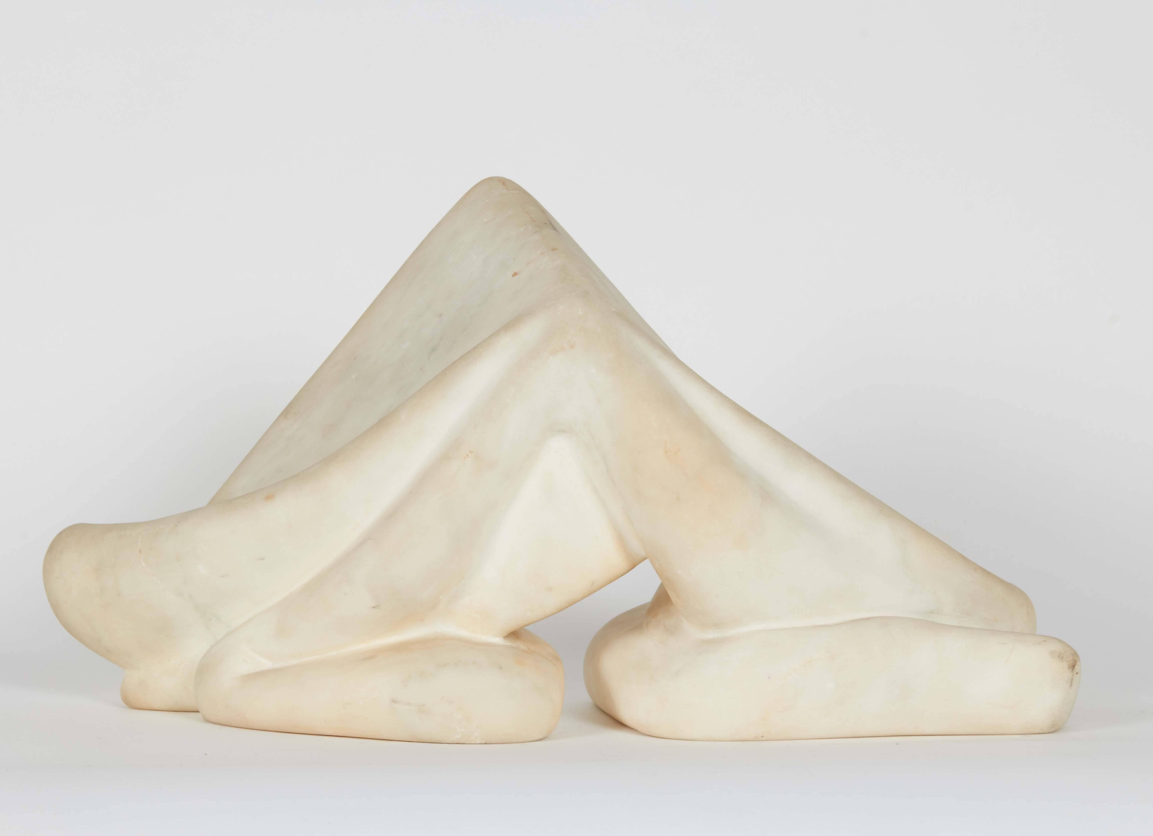 Draped Abstract Sculpture in White Marble, Signed M. Marlow In Good Condition For Sale In New York, NY