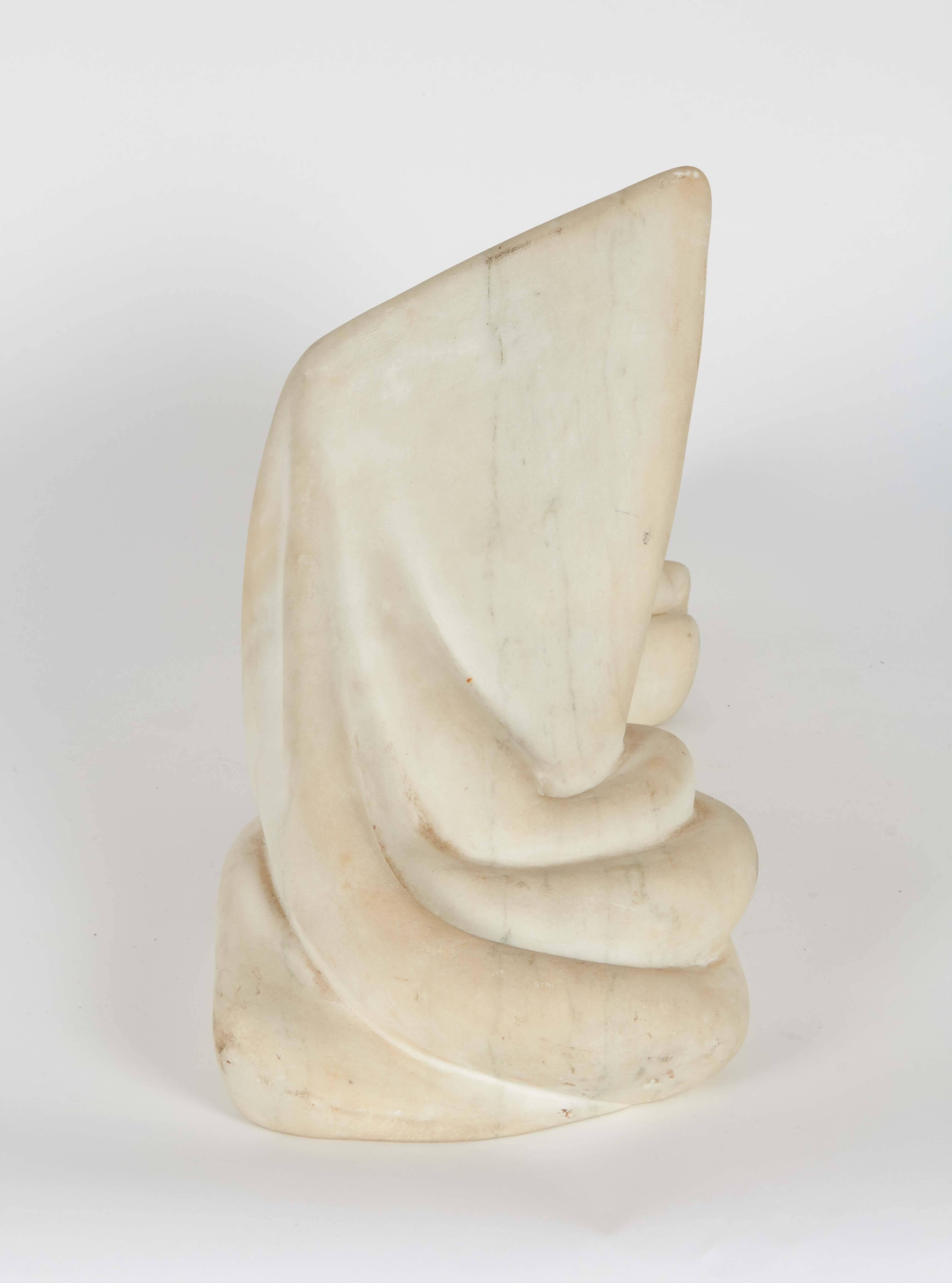 20th Century Draped Abstract Sculpture in White Marble, Signed M. Marlow