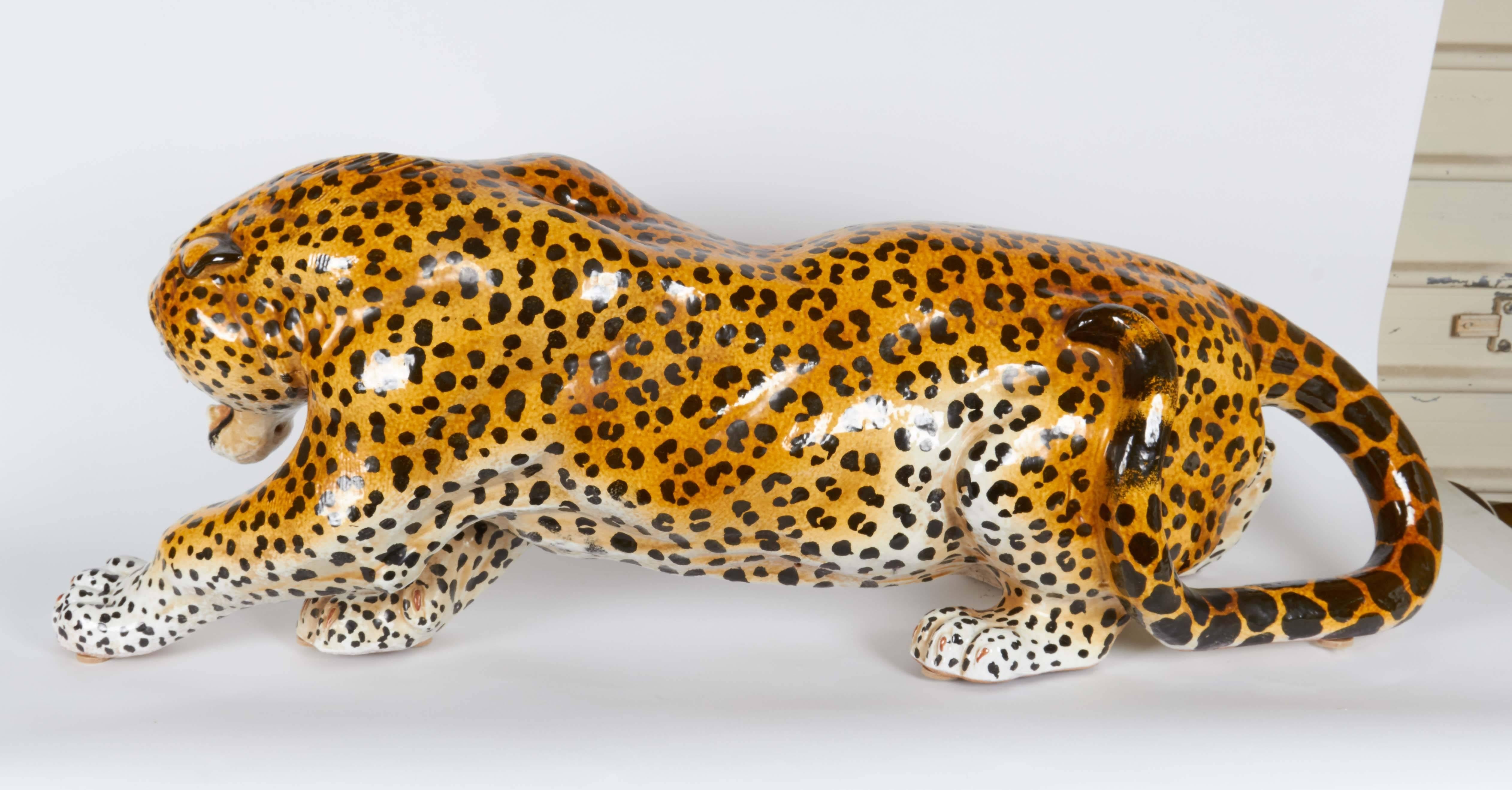 Italian Glazed Ceramic Leopard In Good Condition In New York, NY